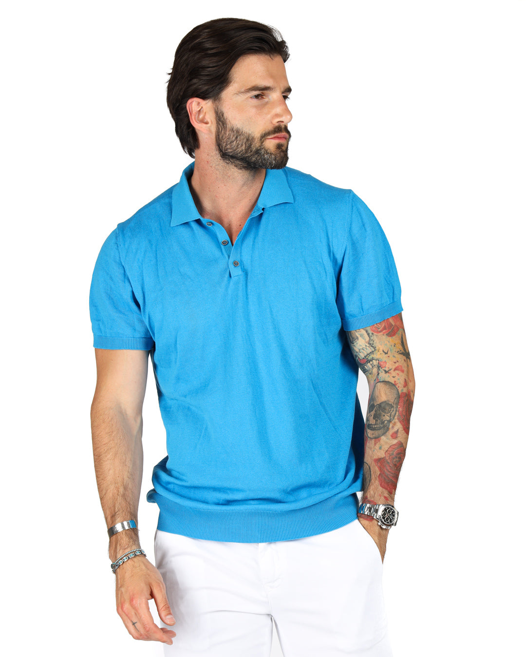 ROGER - LIGHT BLUE KNITTED POLO SHIRT