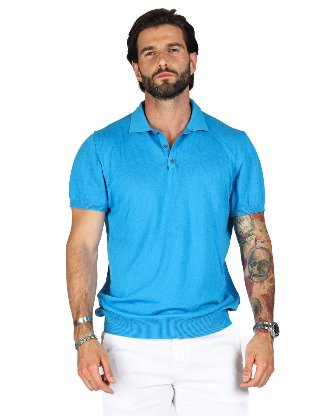 ROGER - LIGHT BLUE KNITTED POLO SHIRT