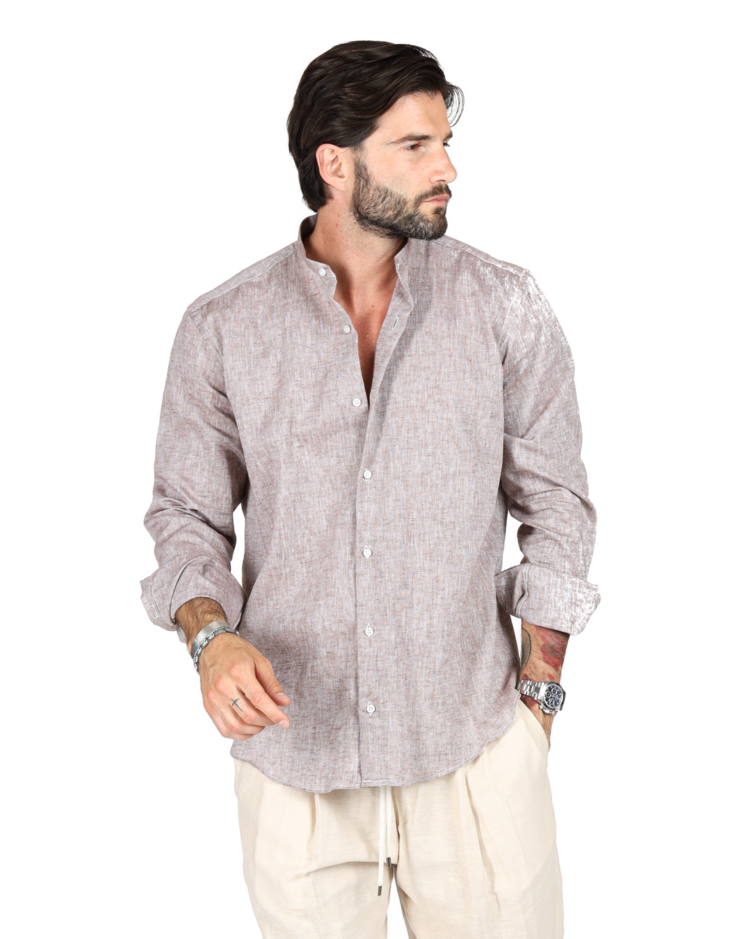 Positano - Chemise coréenne en lin Mud
