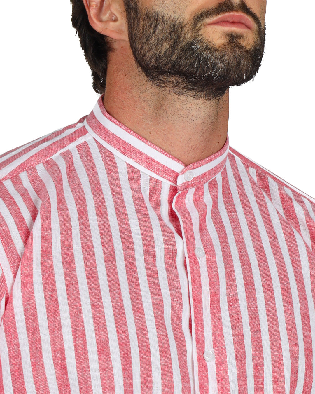 Procida - Korean linen shirt with wide red stripes