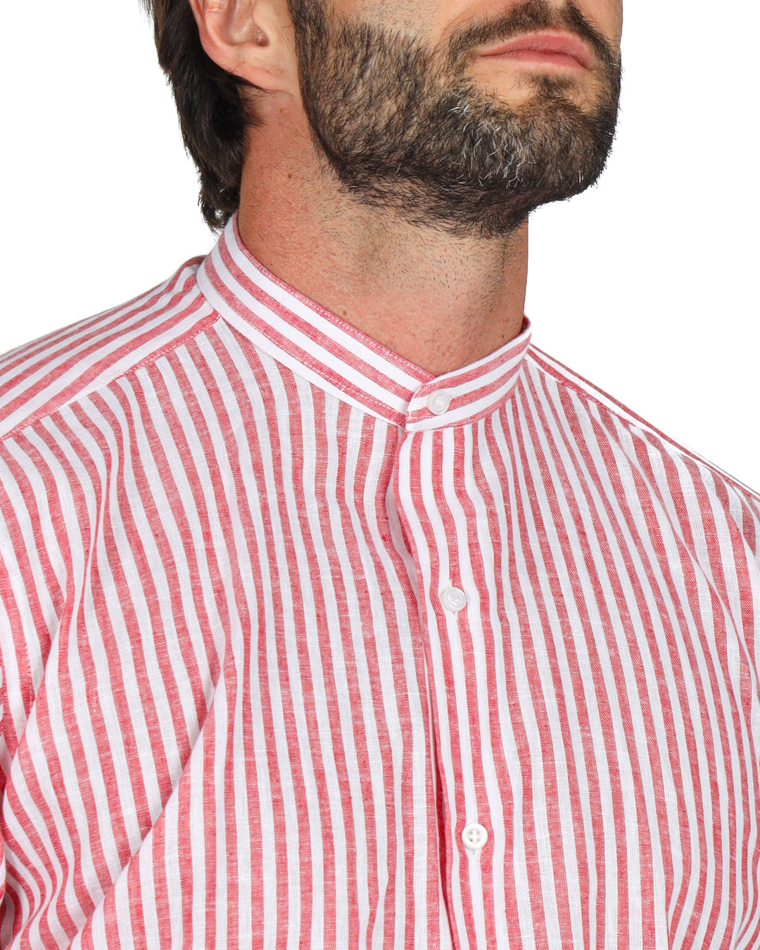 Ischia - Red narrow striped Korean linen shirt