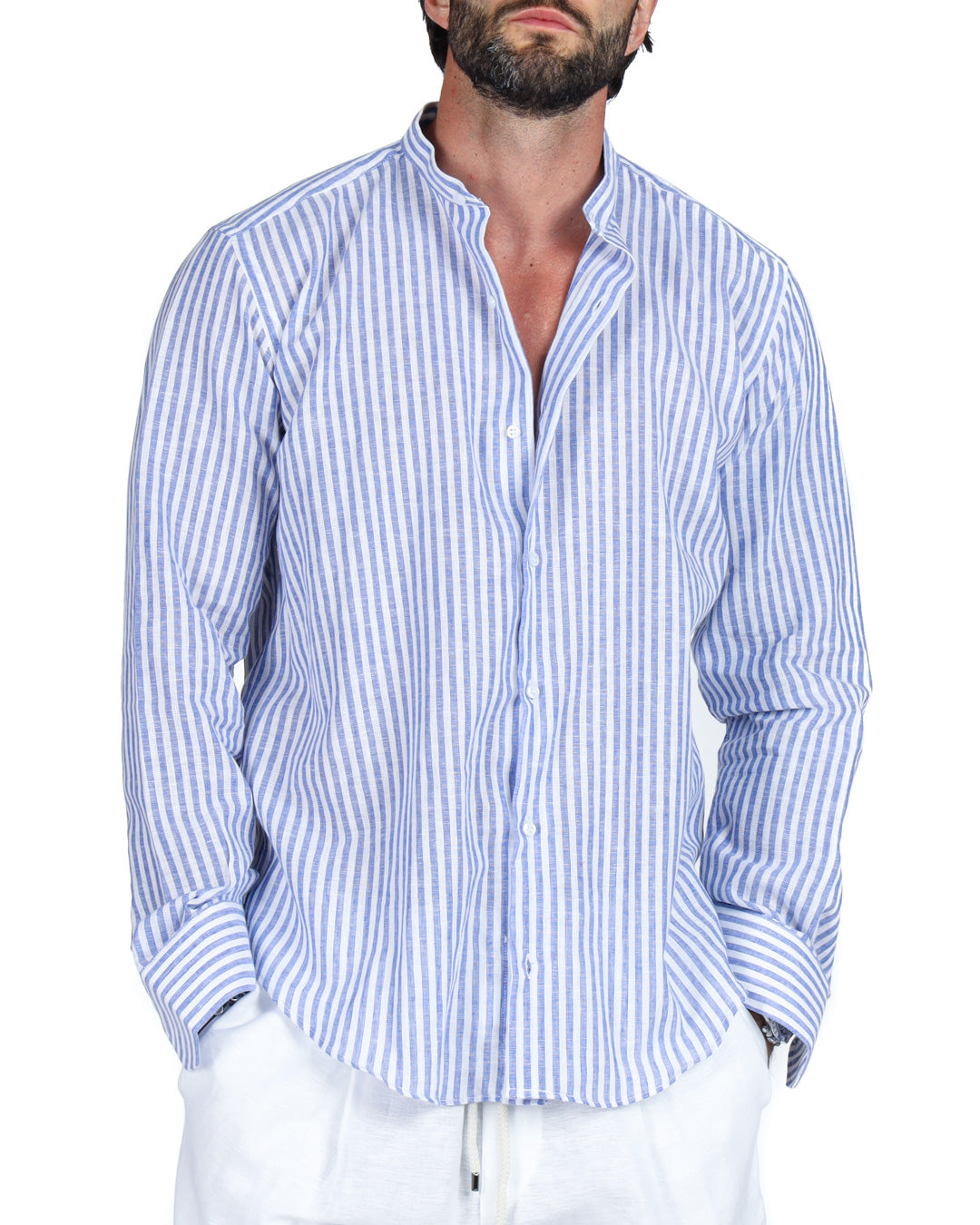 Ischia - Korean narrow striped linen shirt