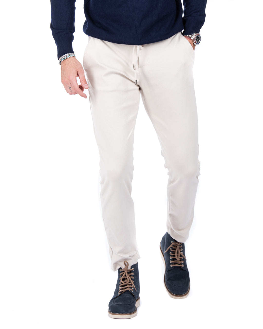 Mustang - pantalon en point de Milan crème