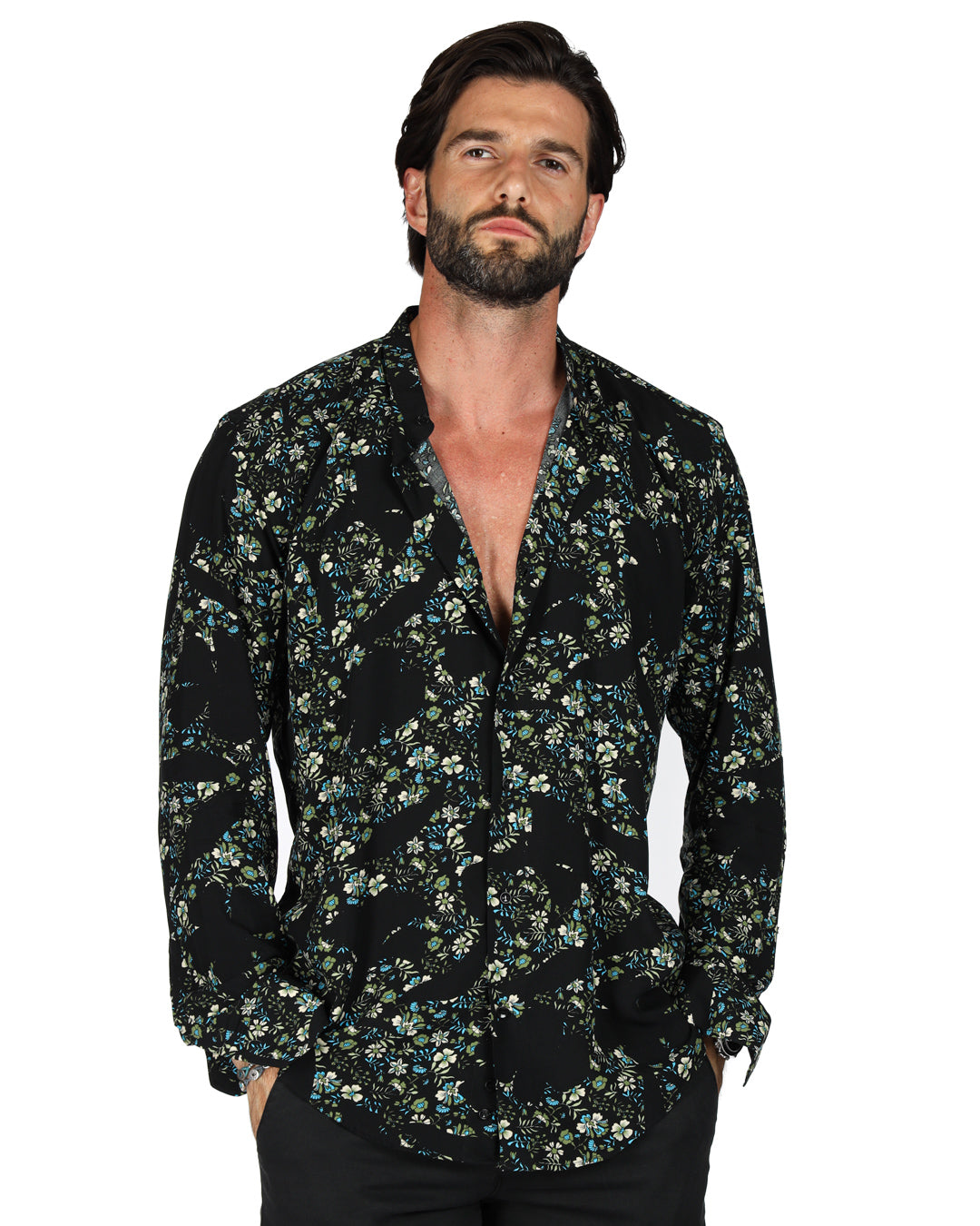 Aruba - Korean shirt with blue floral pattern