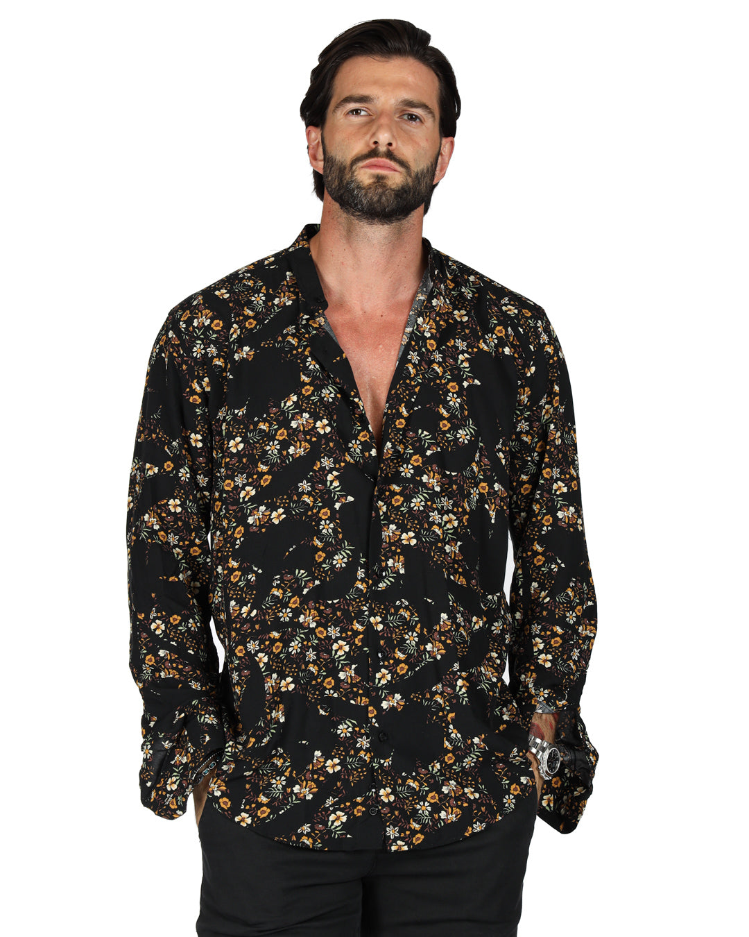 Curacao - Brown floral patterned Korean shirt