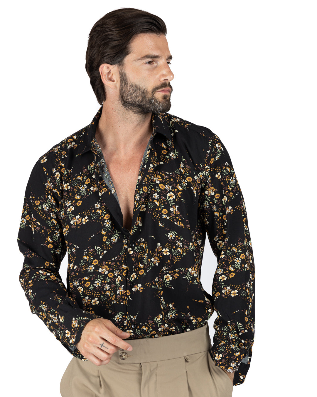 Curacao - Classic brown floral patterned shirt