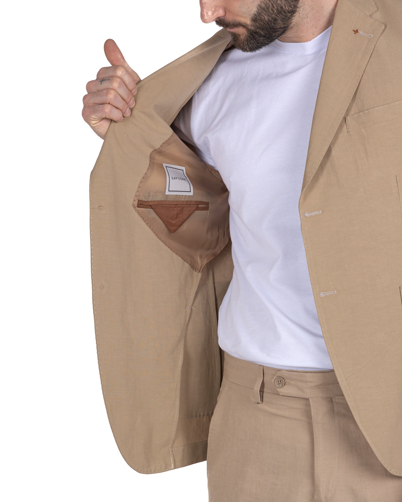 Ventotene - costume en lin camel à boutonnage simple