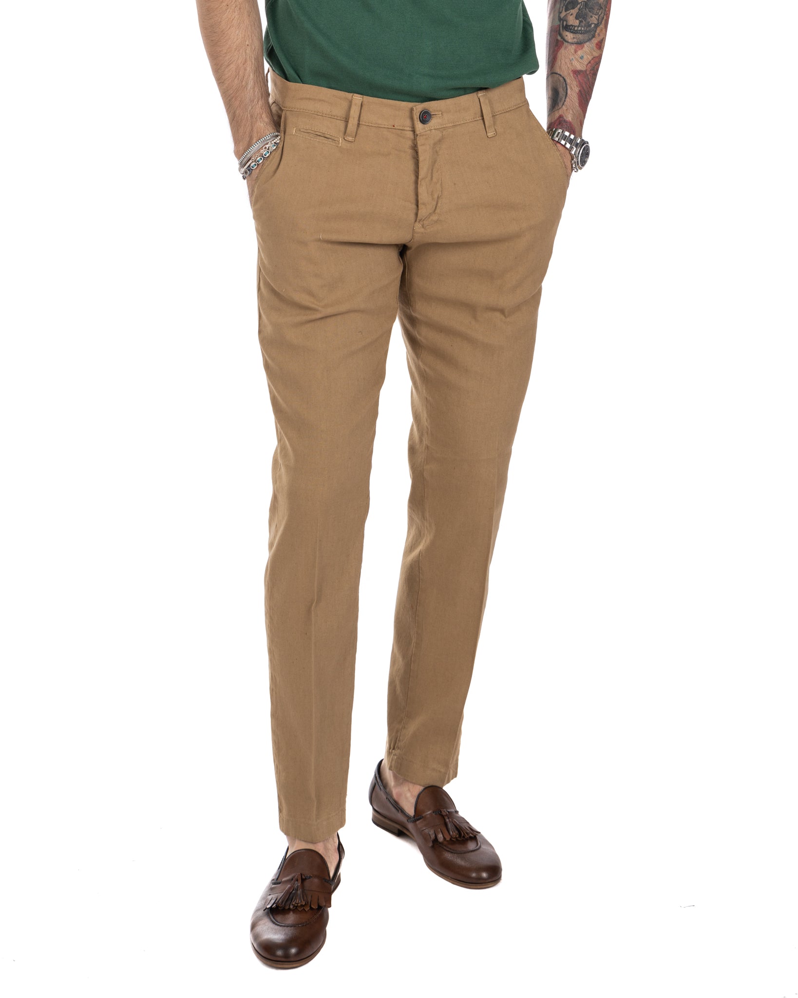Didier - pantalone biscotto in lino stretch