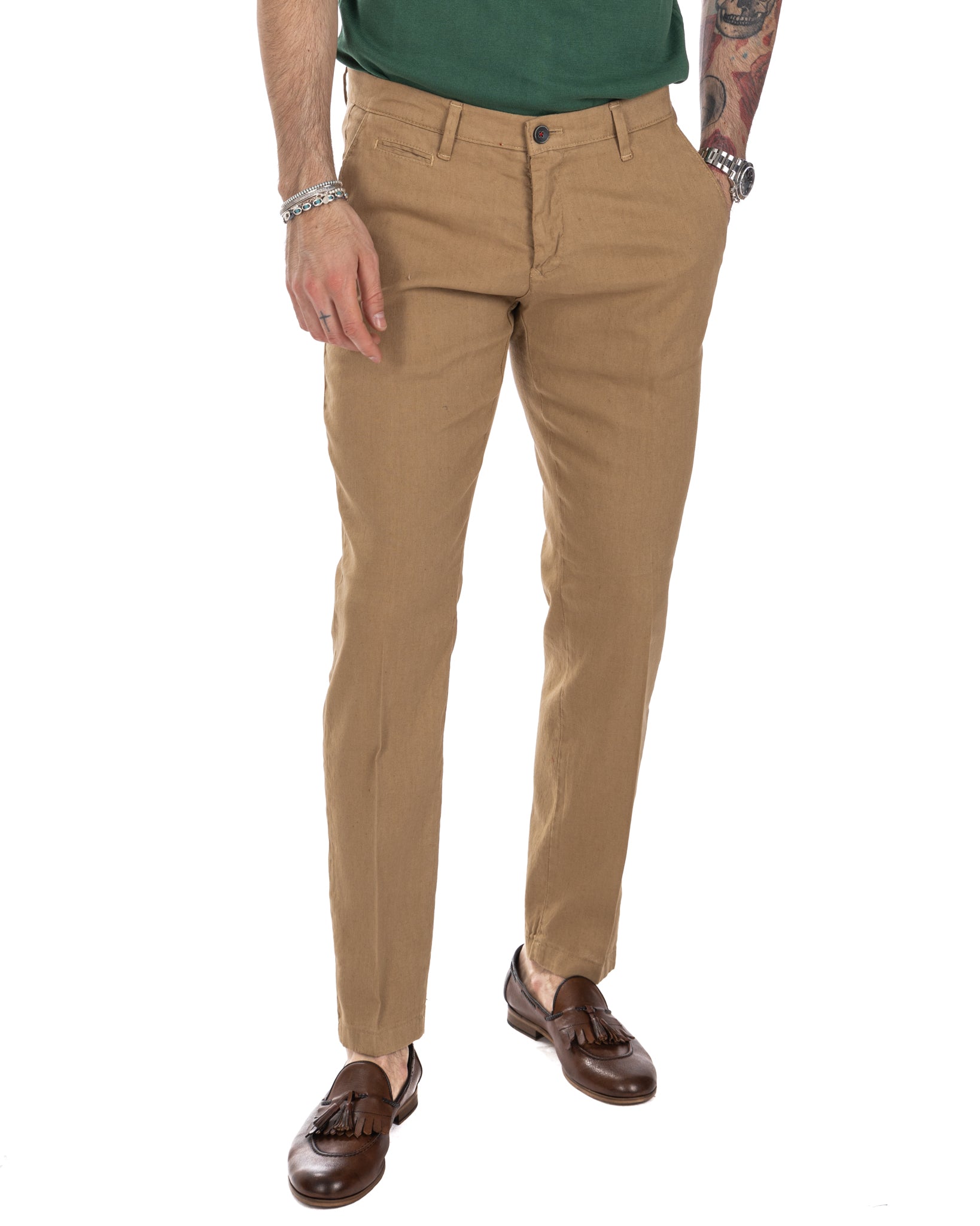 Didier - pantalone biscotto in lino stretch