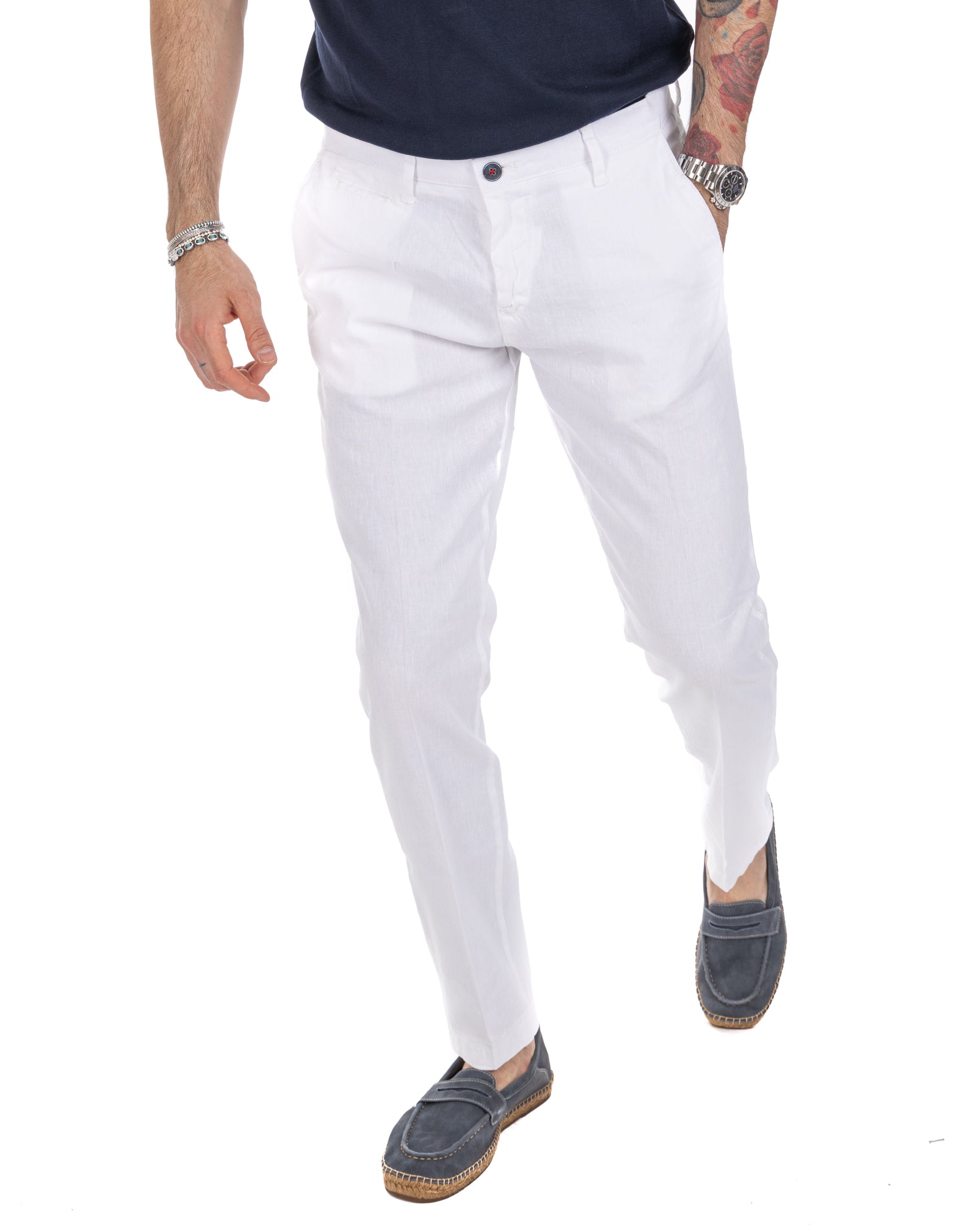 Didier - white stretch linen trousers
