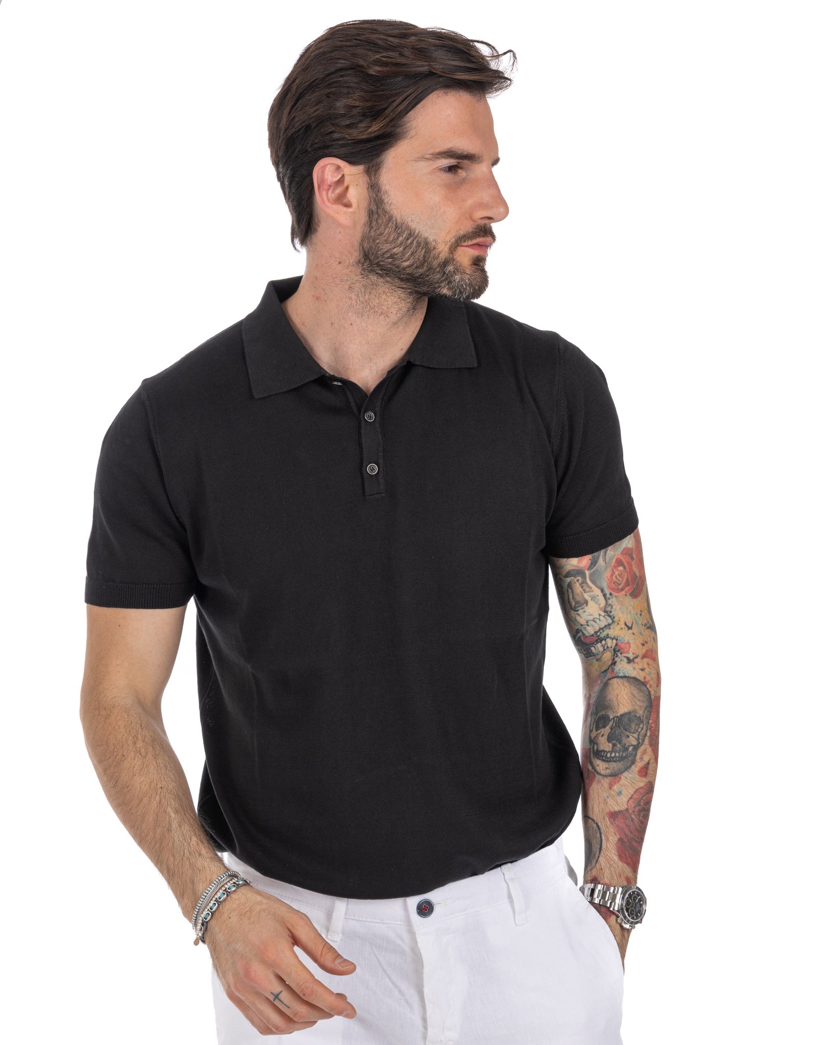 Roger - black knit polo