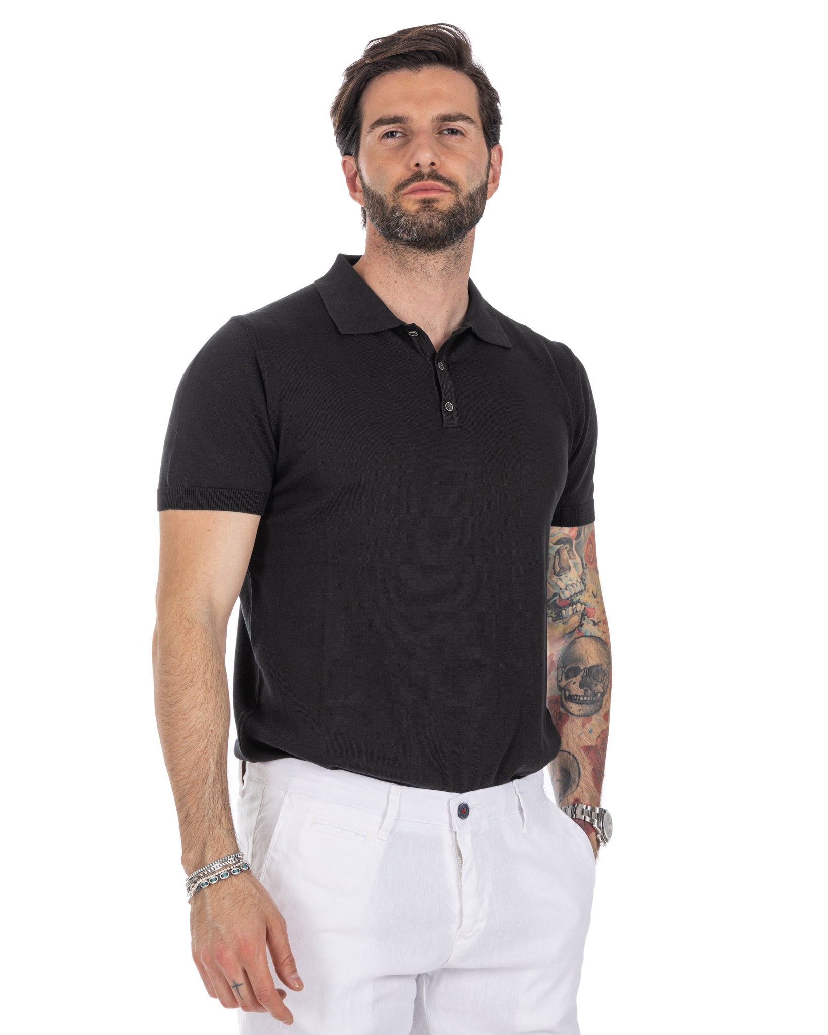 Roger - black knit polo