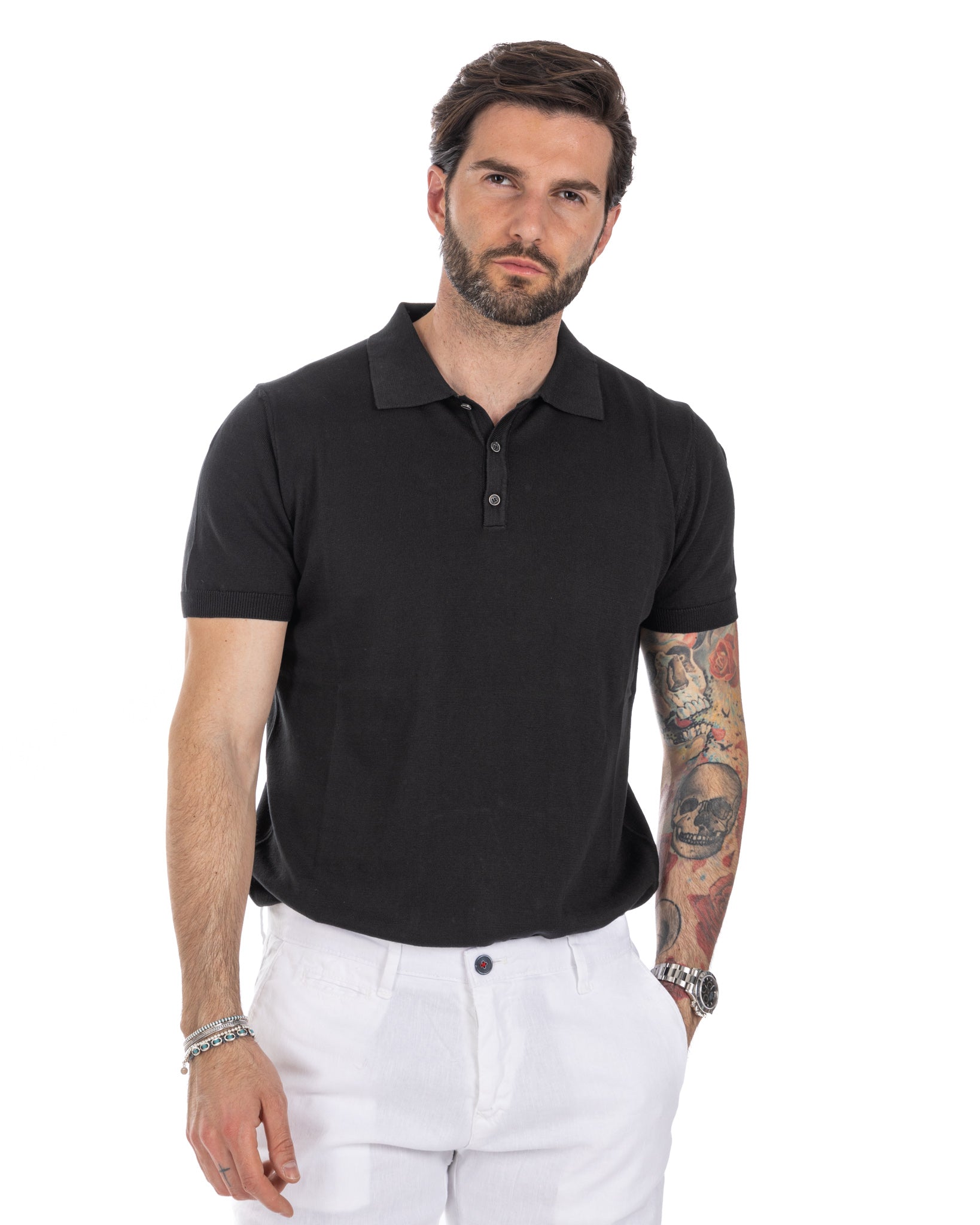 Roger - black knit polo