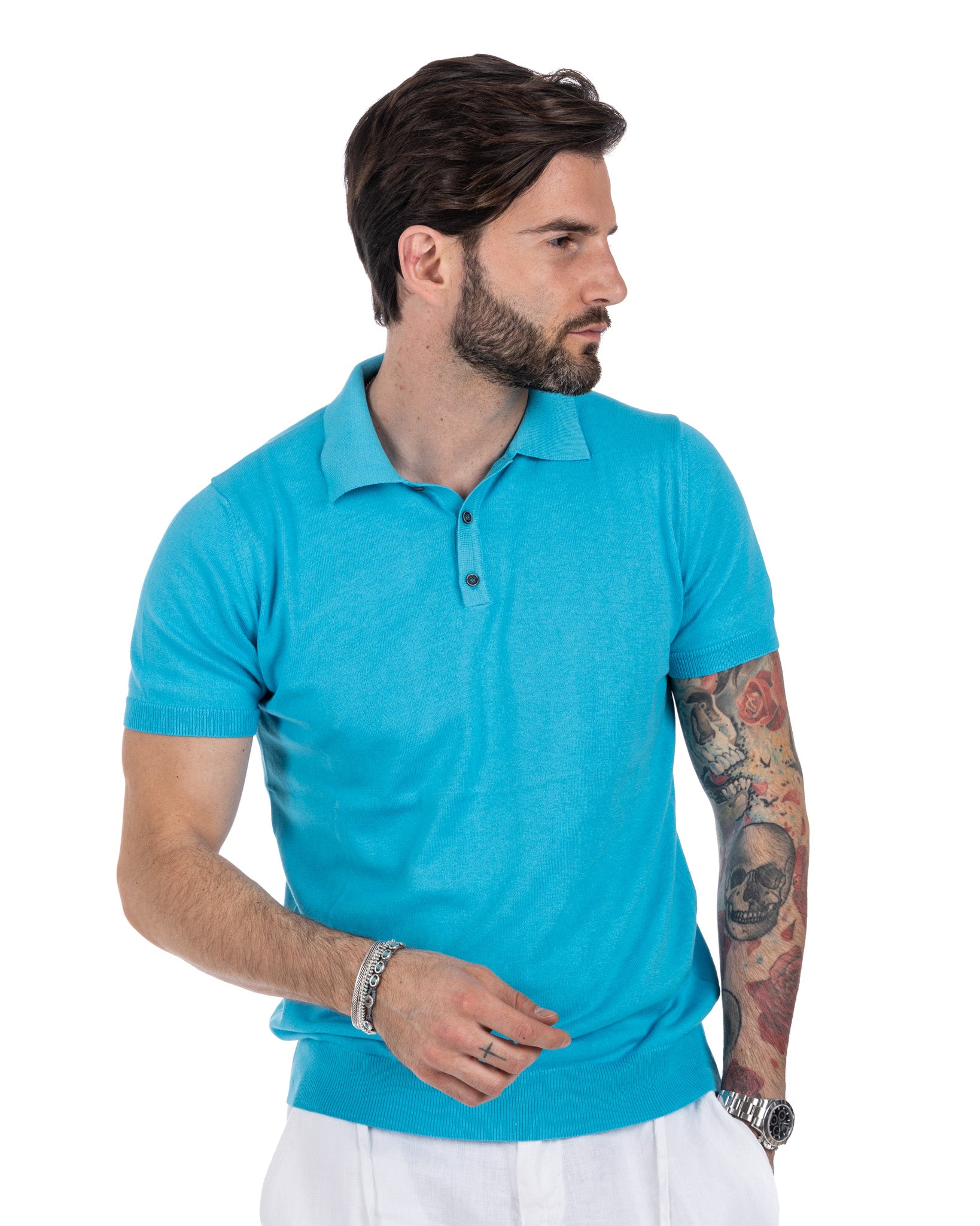Roger - turquoise knitted polo