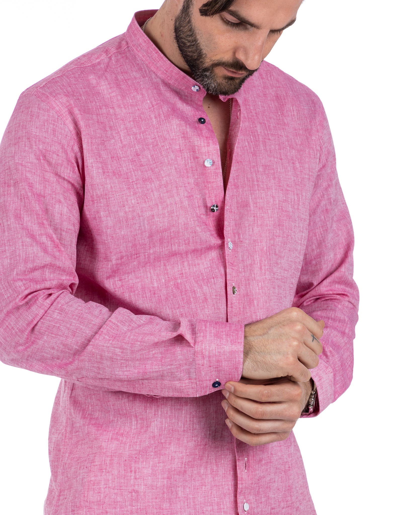 Positano - chemise coréenne en lin fuchsia