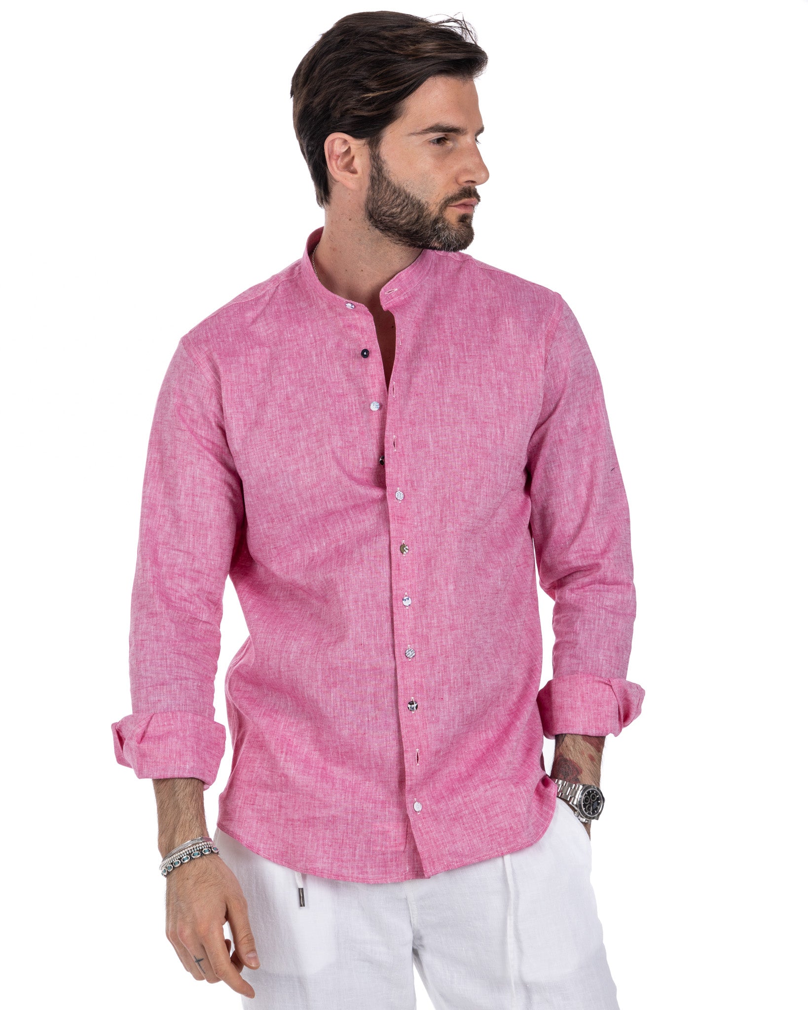 Positano - camicia coreana in lino fucsia