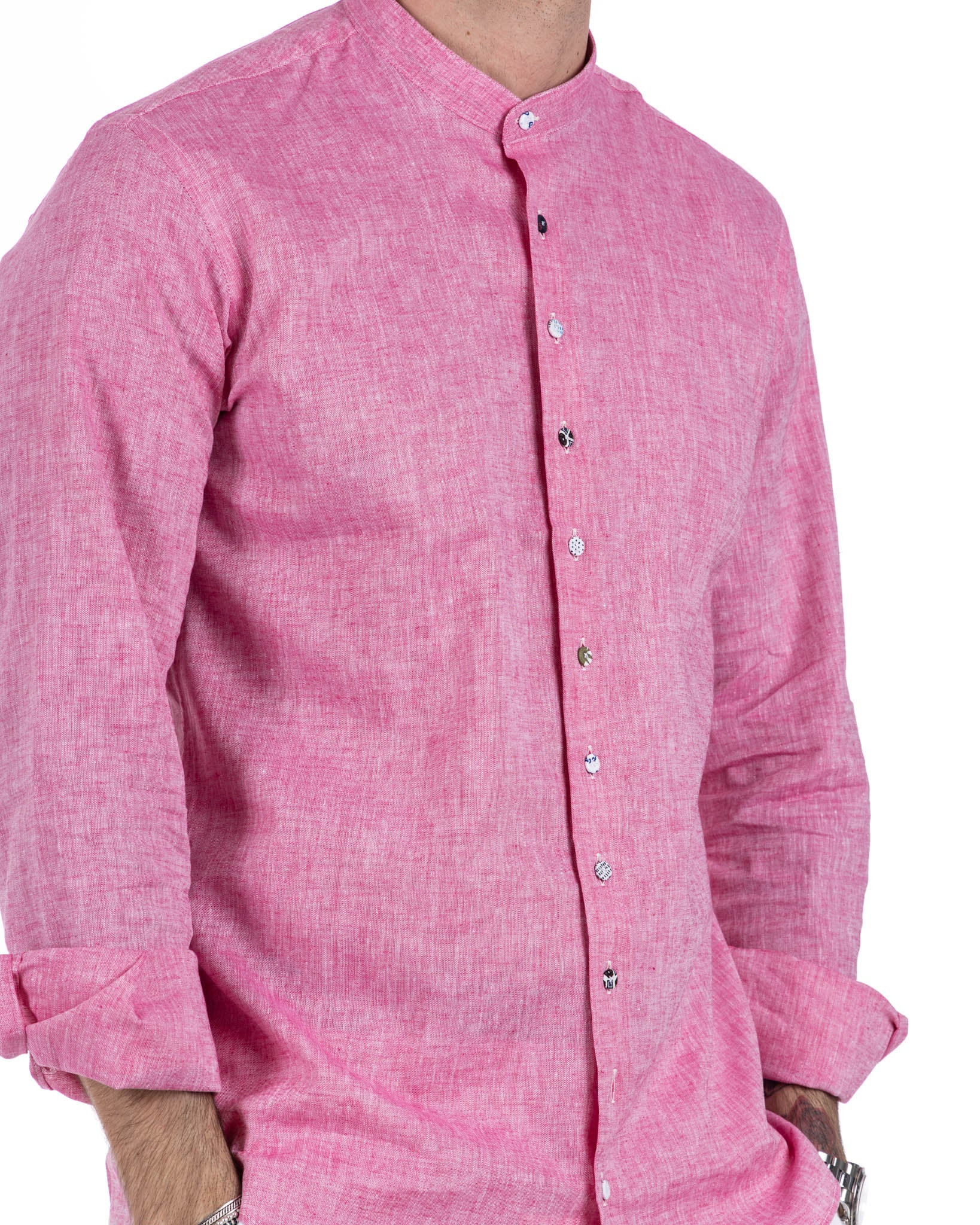 Positano - camicia coreana in lino fucsia