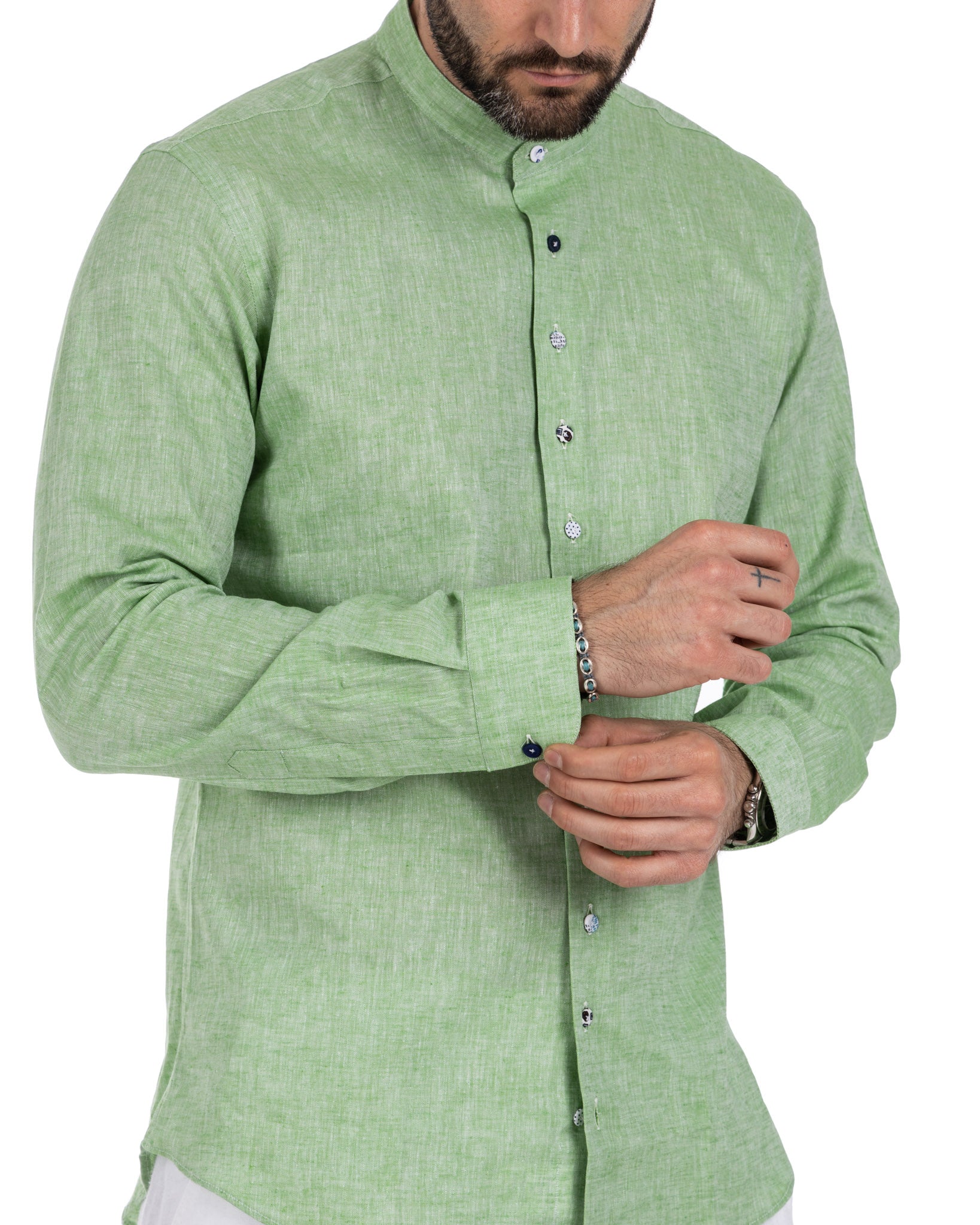 Positano - camicia coreana in lino verde