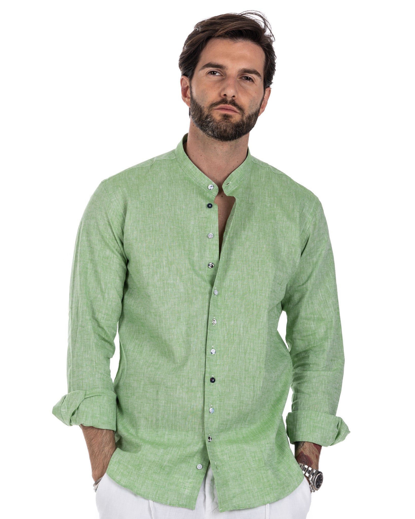 Positano - camicia coreana in lino verde
