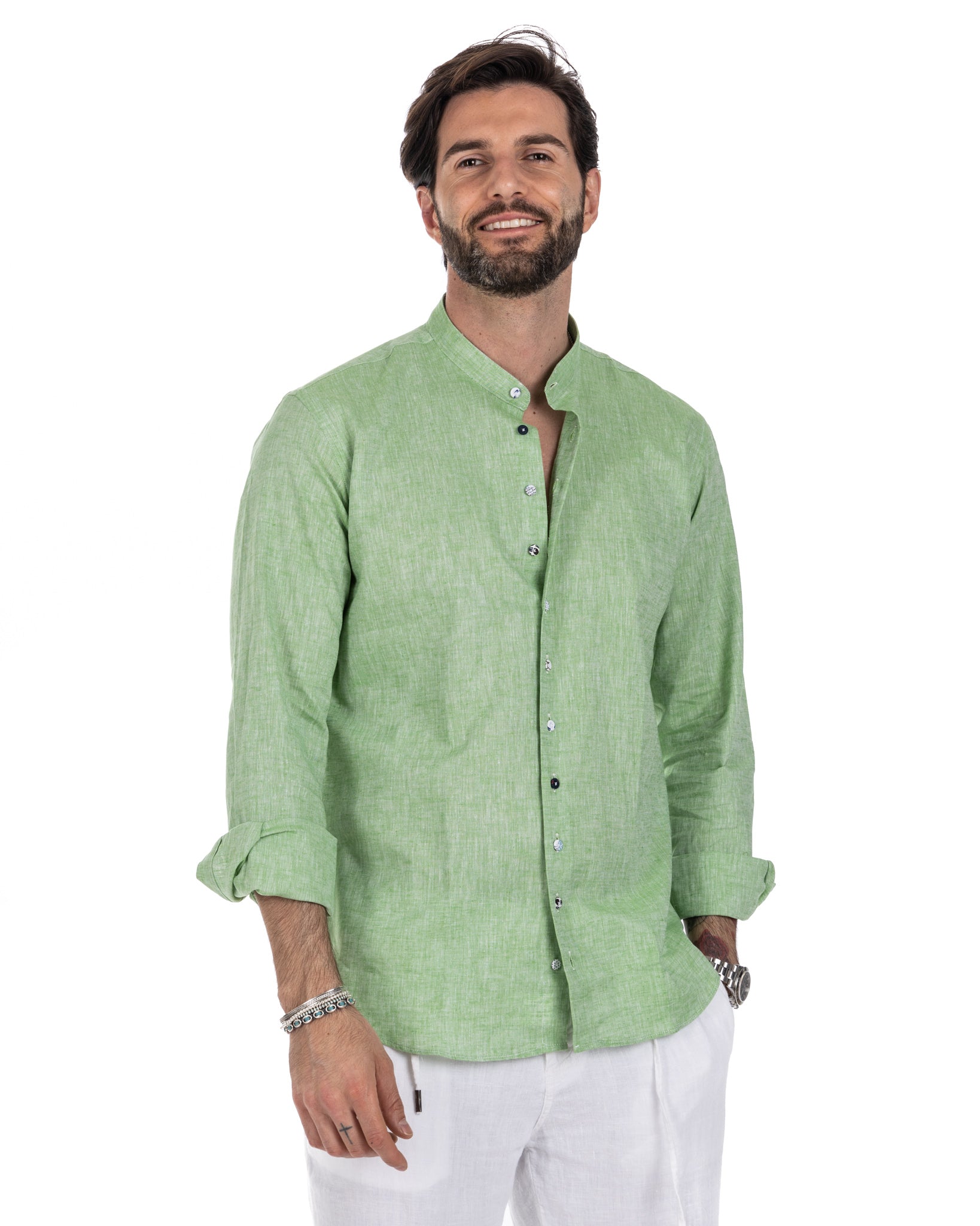 Positano - chemise coréenne en lin vert