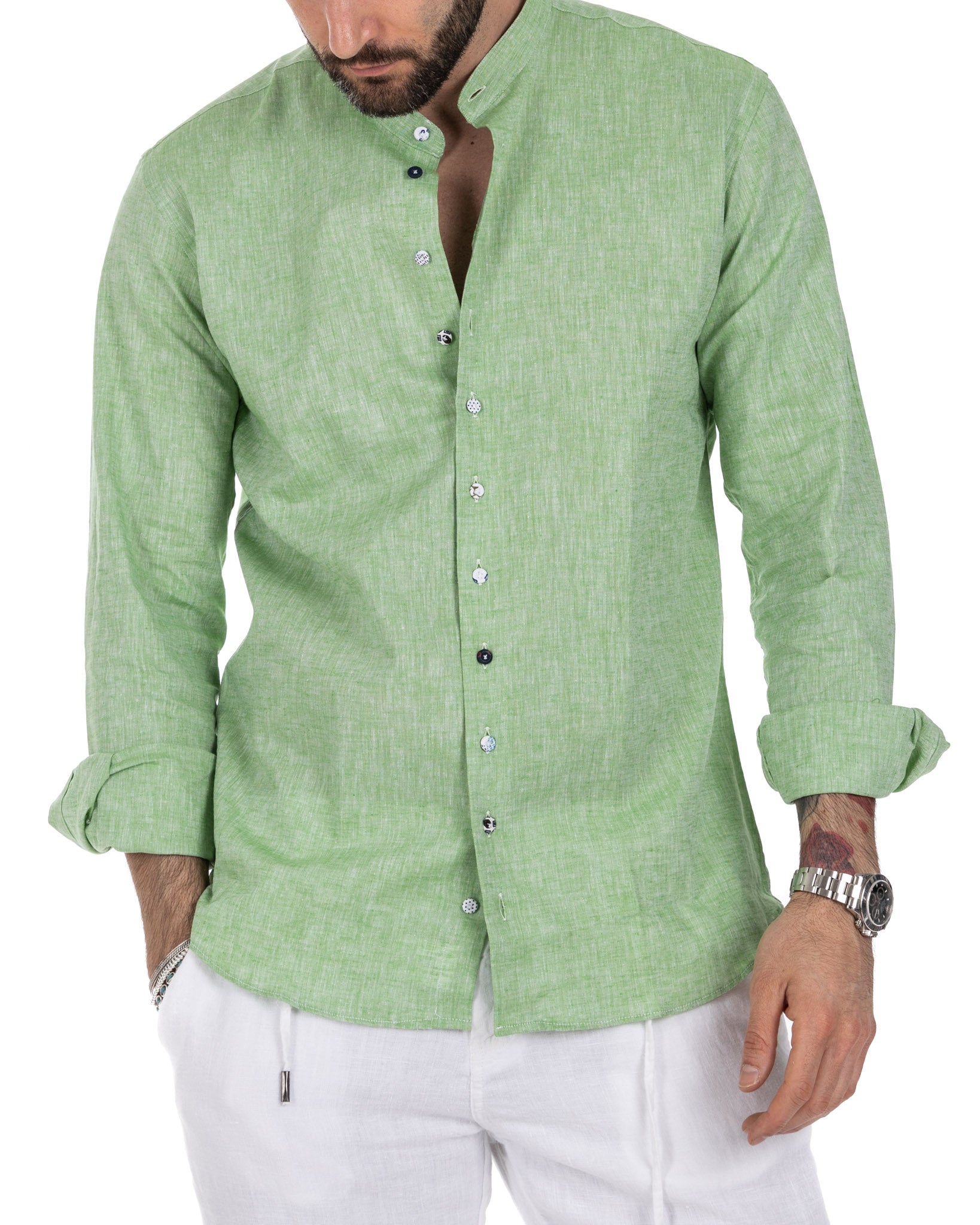 Positano - camicia coreana in lino verde