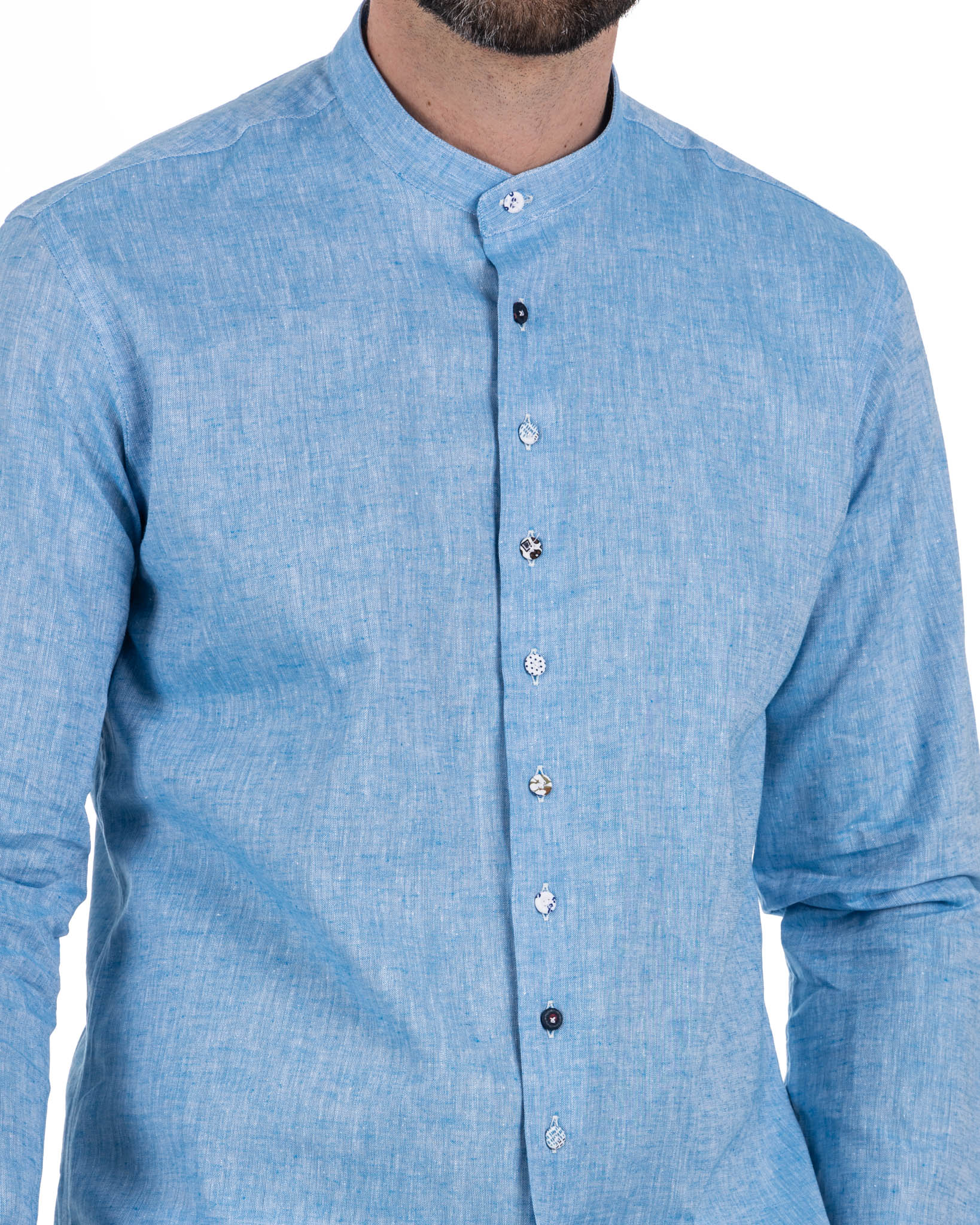 Positano - turquoise linen Korean shirt