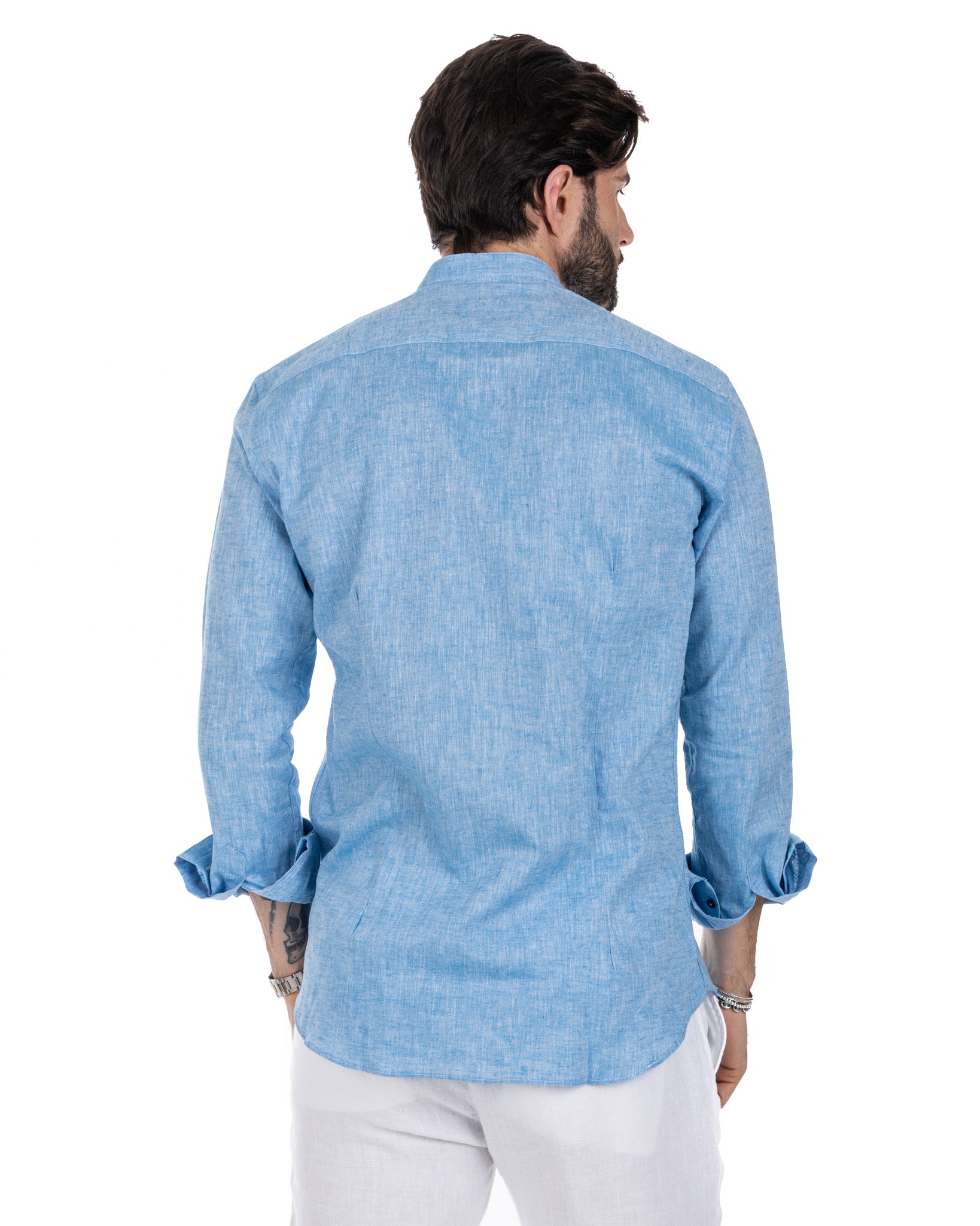 Positano - turquoise linen Korean shirt