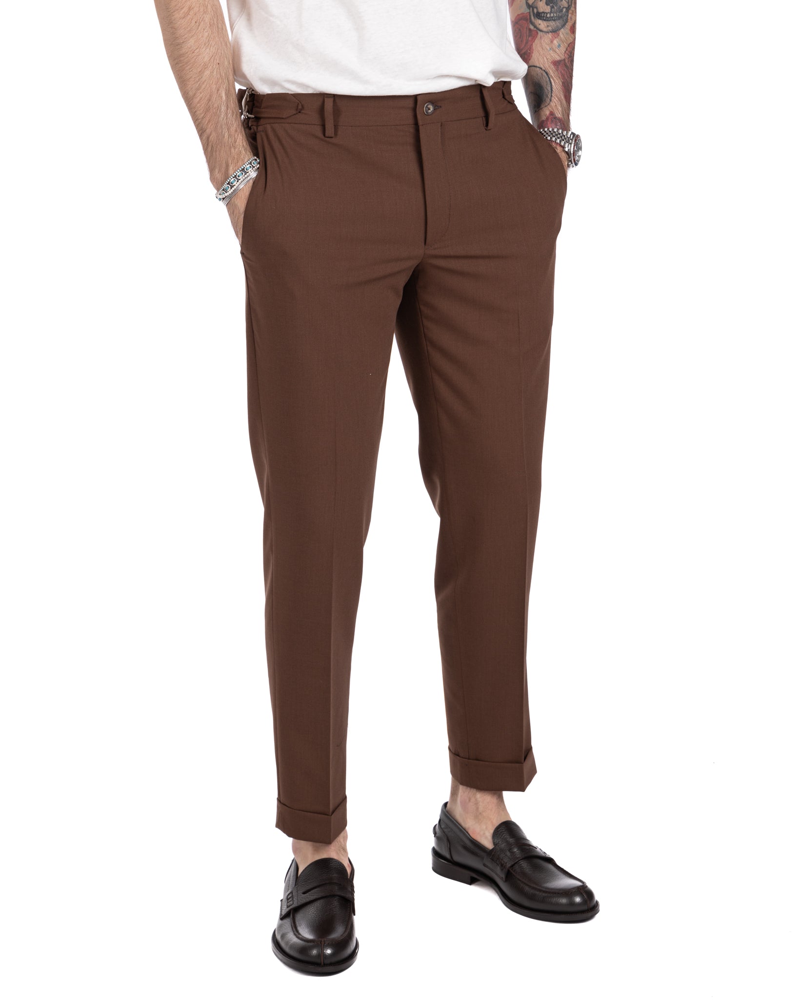 Trani - pantalon à boucles marron foncé