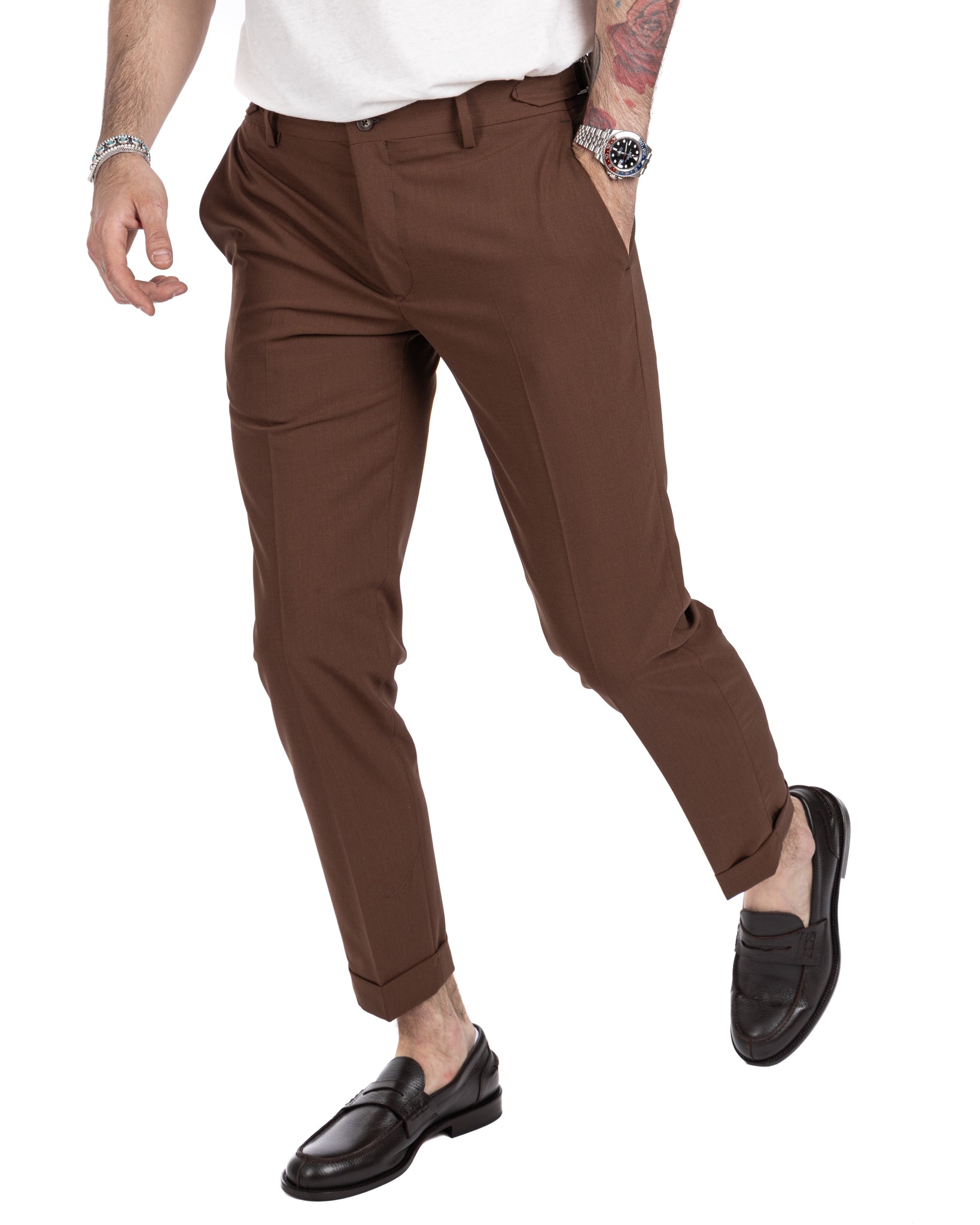 Trani - pantalon à boucles marron foncé