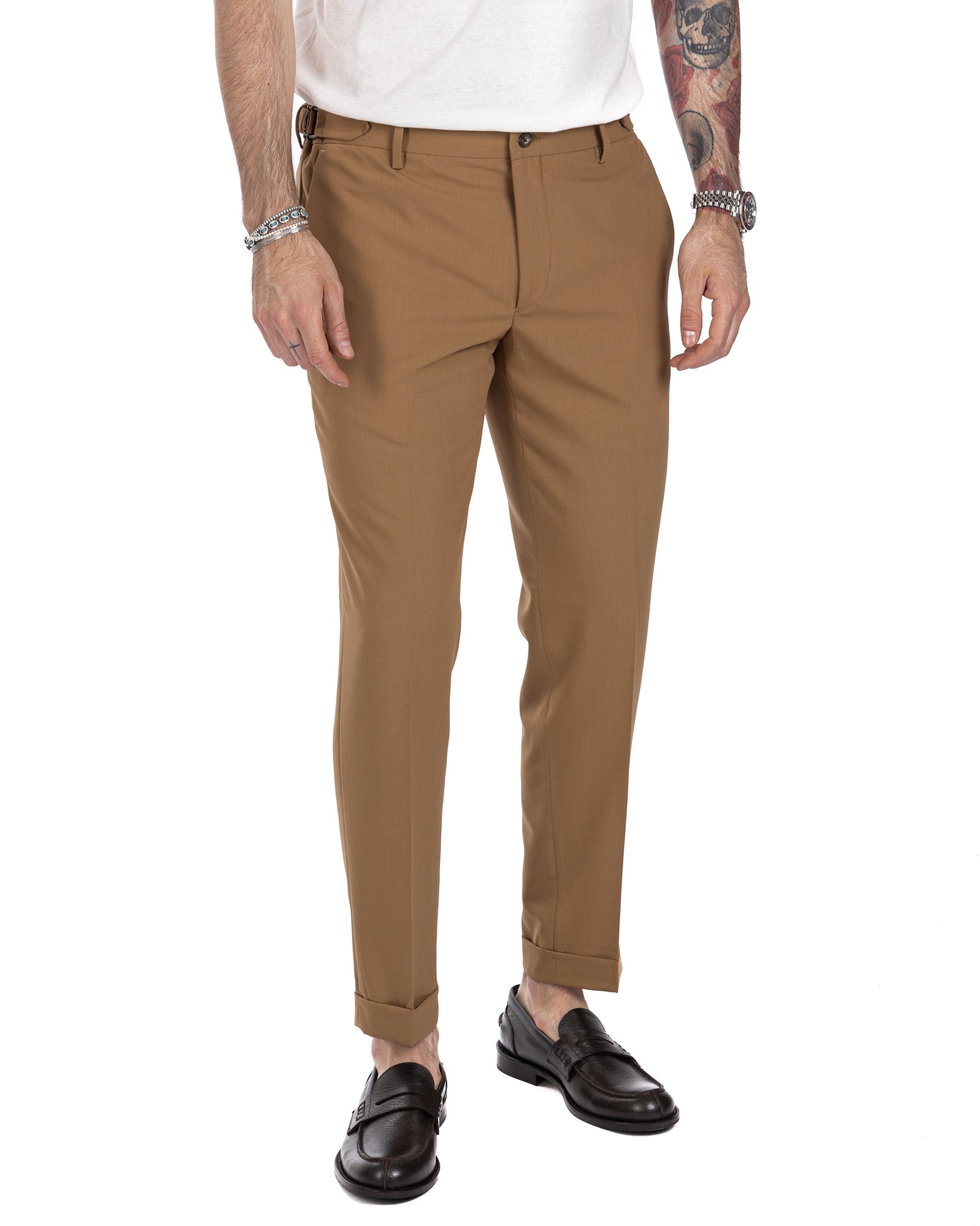 Trani - pantalon beige à boucles