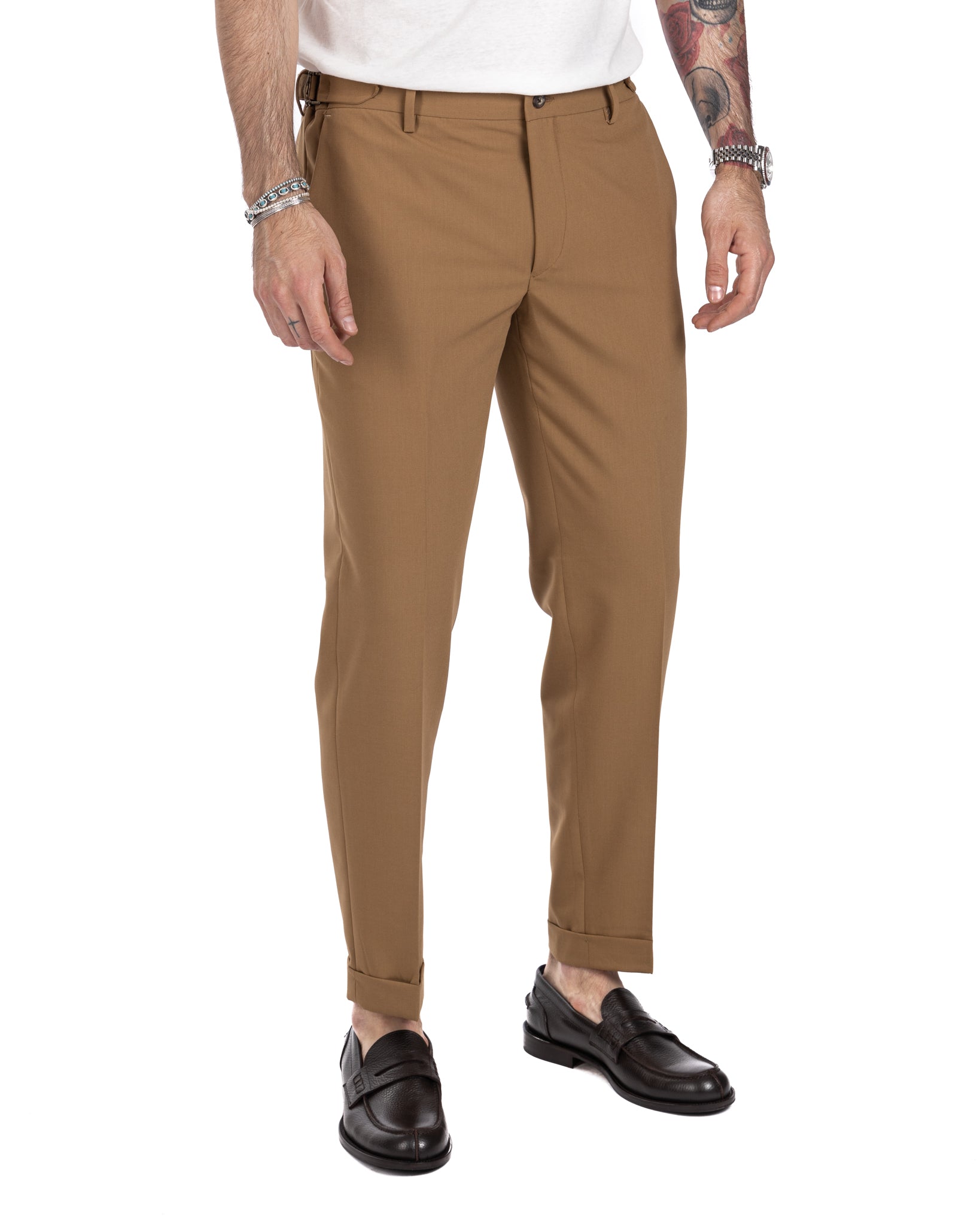 Trani - pantalon beige à boucles
