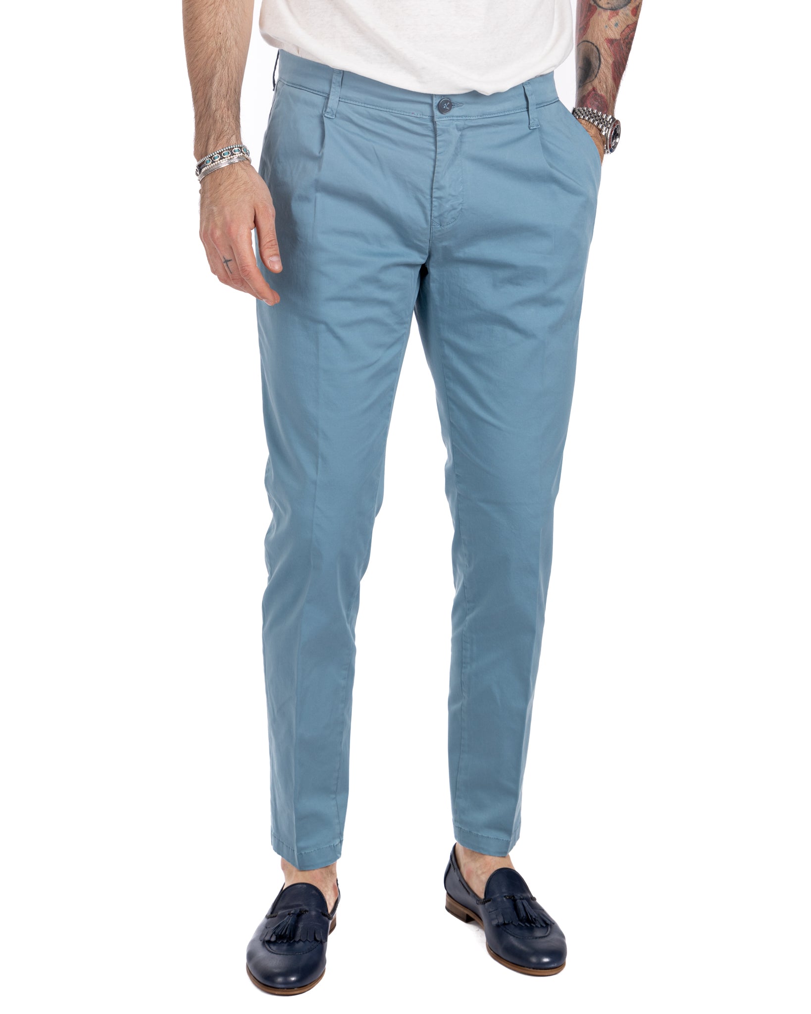 Miles - light blue pleated trousers