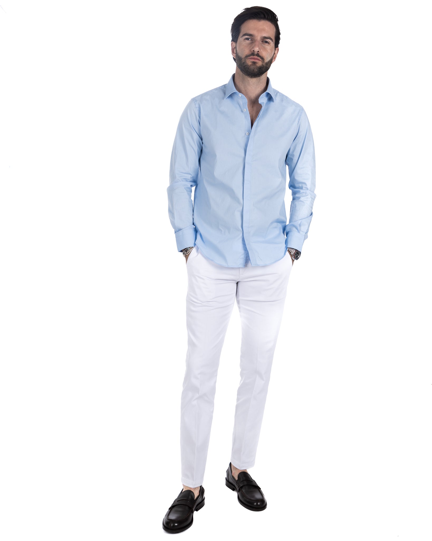 Chemise - classique bleu clair basique en coton