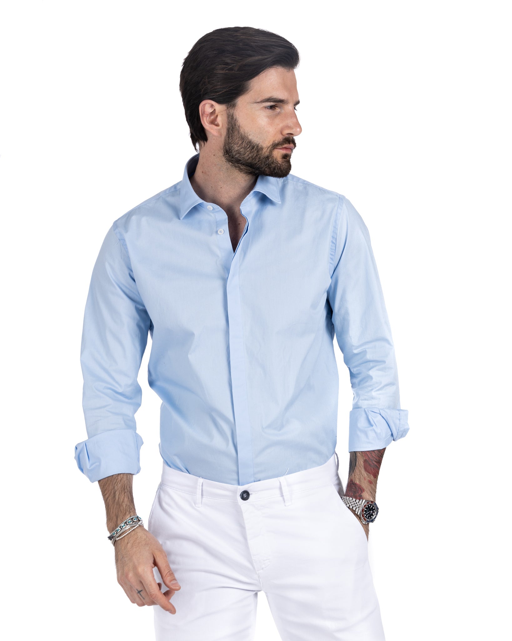 Chemise - classique bleu clair basique en coton