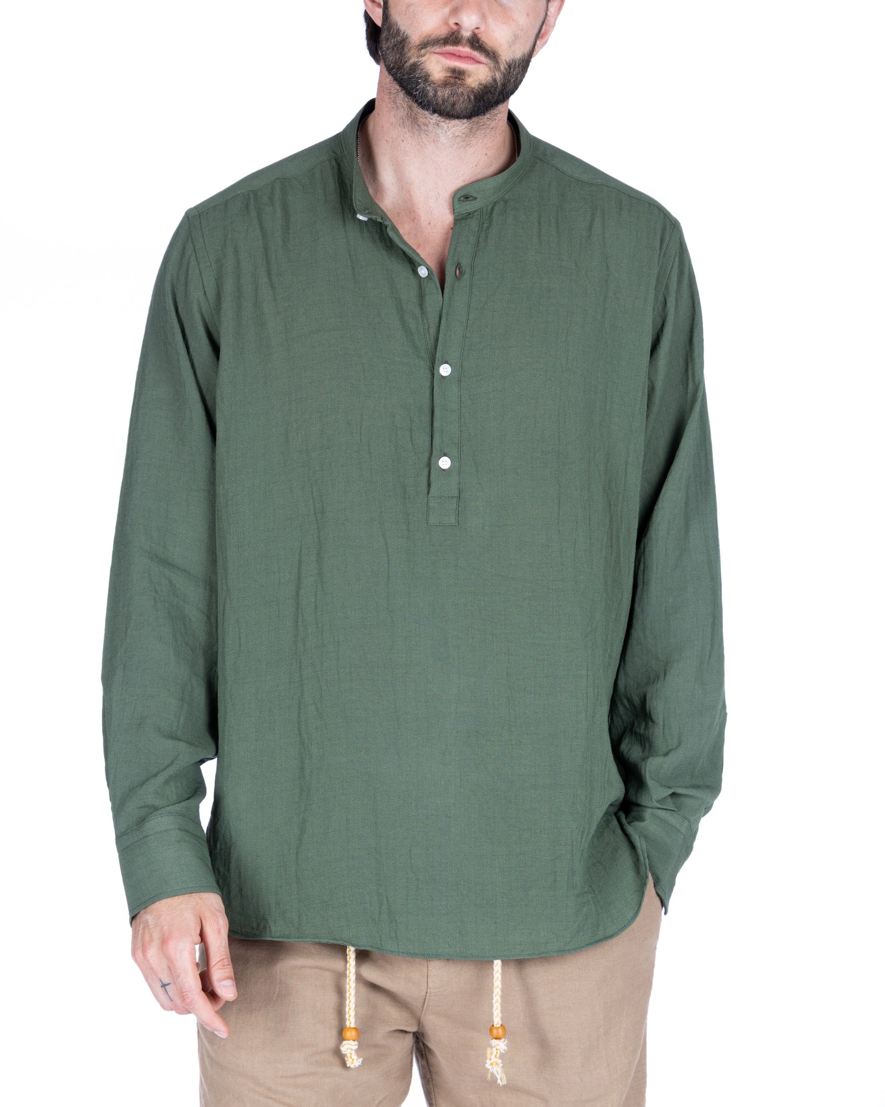 SERAFINO - CAMICIA CINQUE BOTTONI IN LINO VERDE