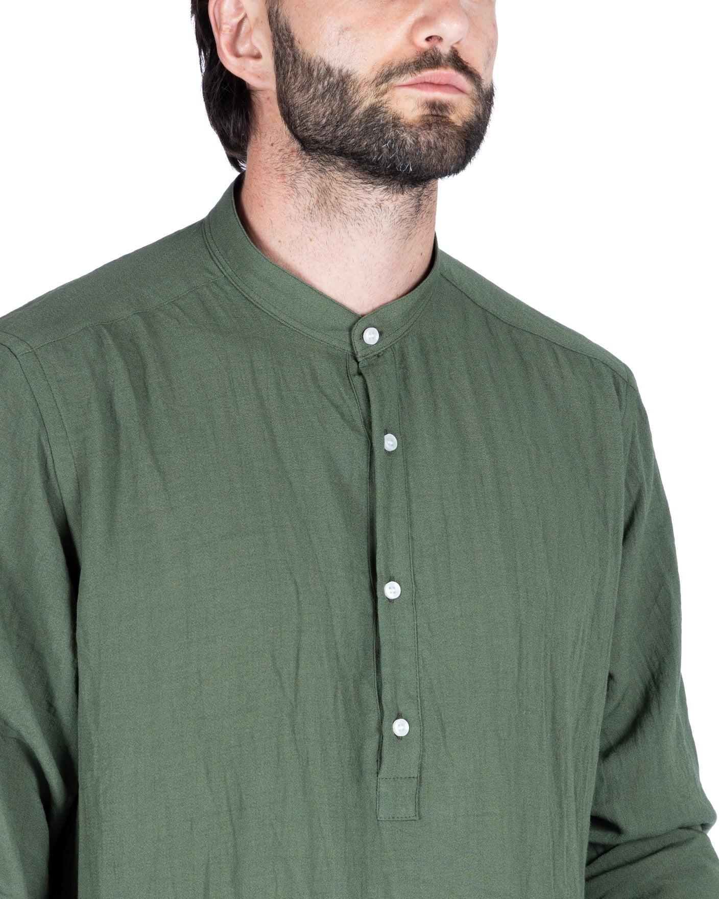 SERAFINO - CAMICIA CINQUE BOTTONI IN LINO VERDE
