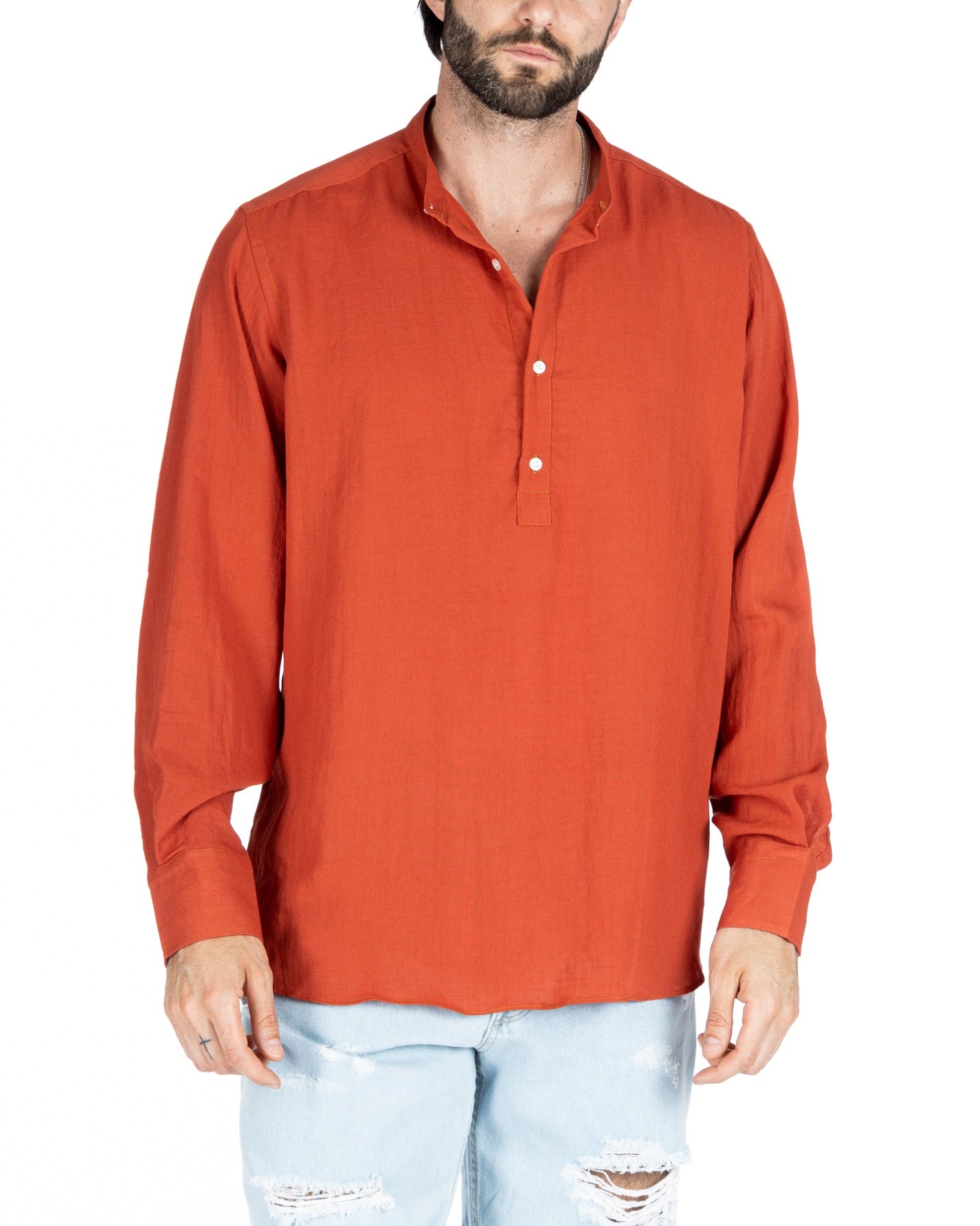 SERAFINO - CAMICIA CINQUE BOTTONI IN LINO CORALLO