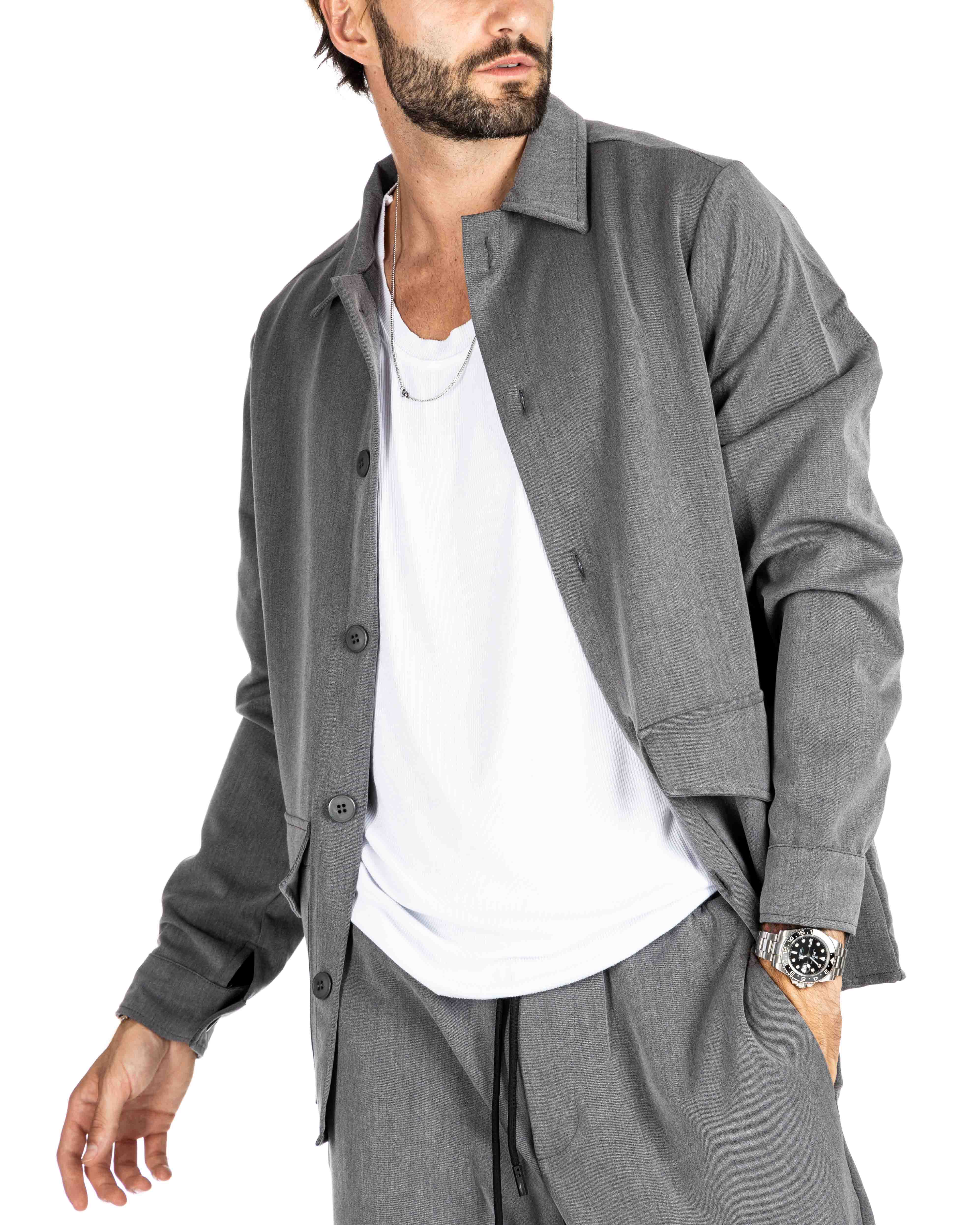 WILLIAM - CHEMISE GRISE A GRANDES POCHES