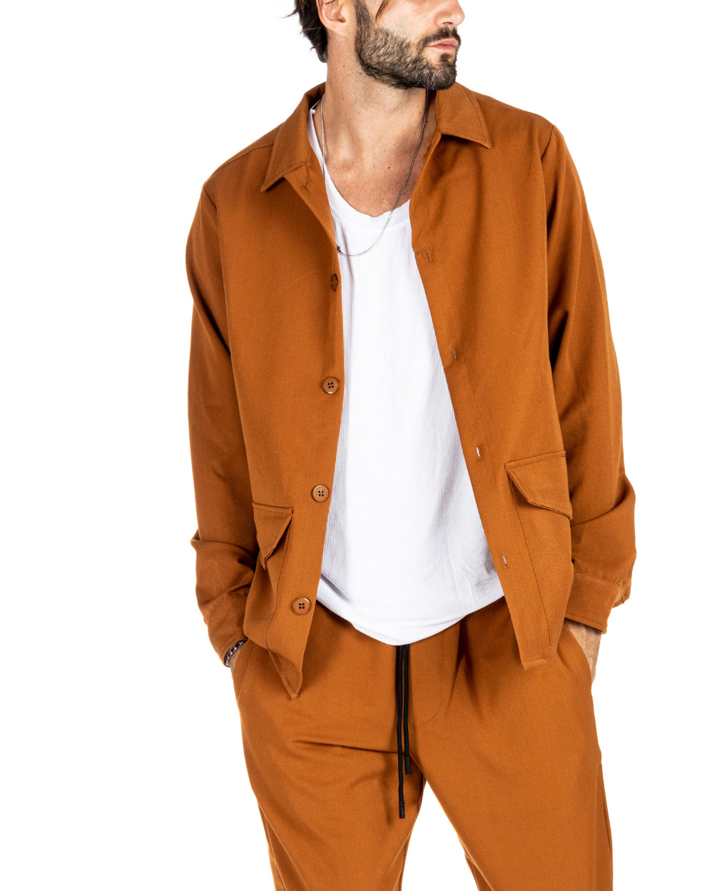 WILLIAM - CHEMISE CAMEL A GRANDES POCHES