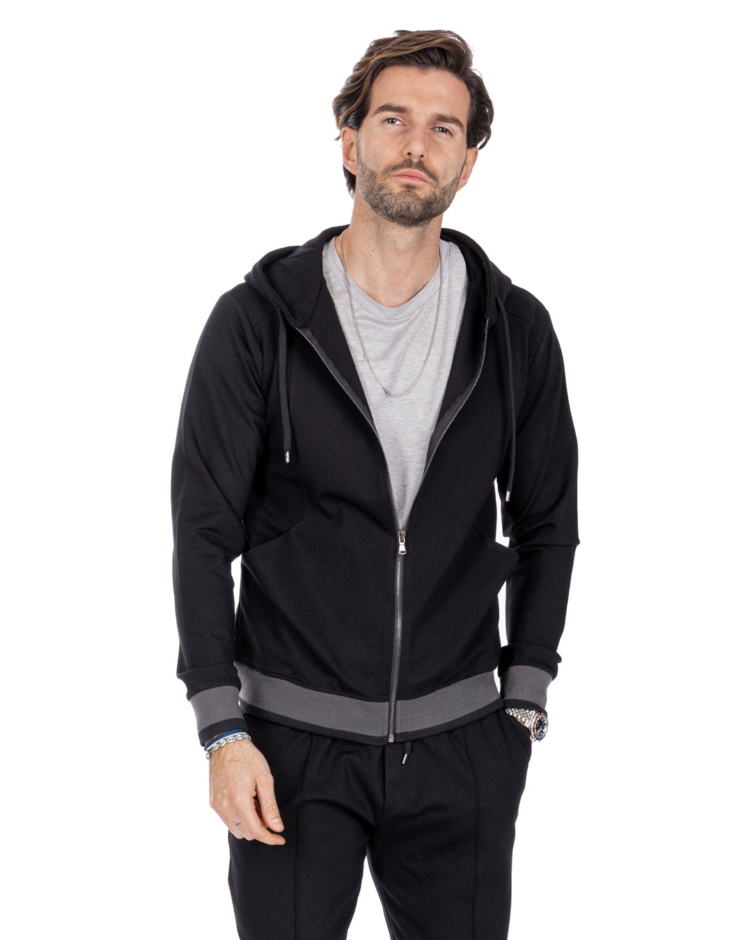 Explorer - black milan stitch tracksuit sweatshirt