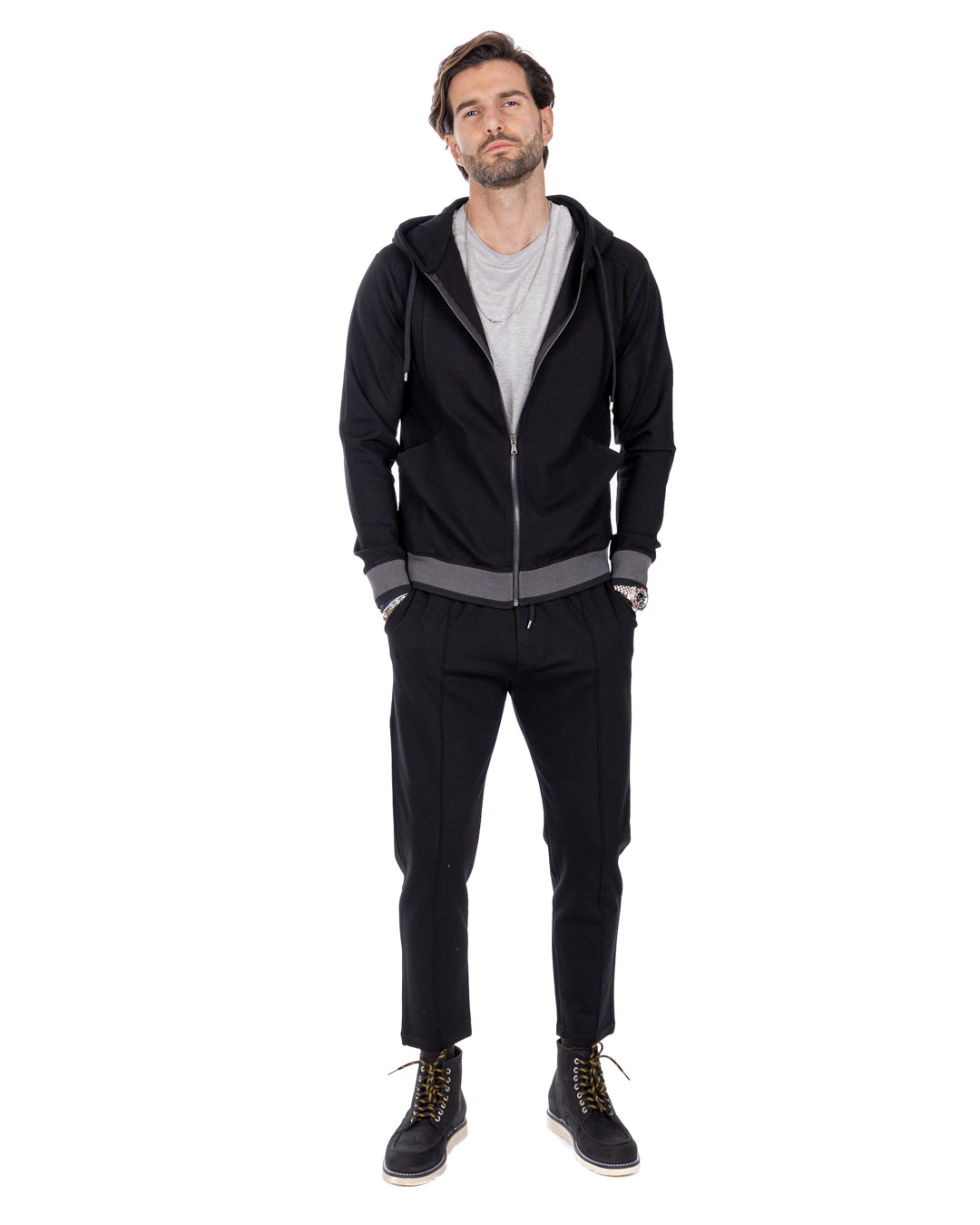 Explorer - black milan stitch tracksuit sweatshirt