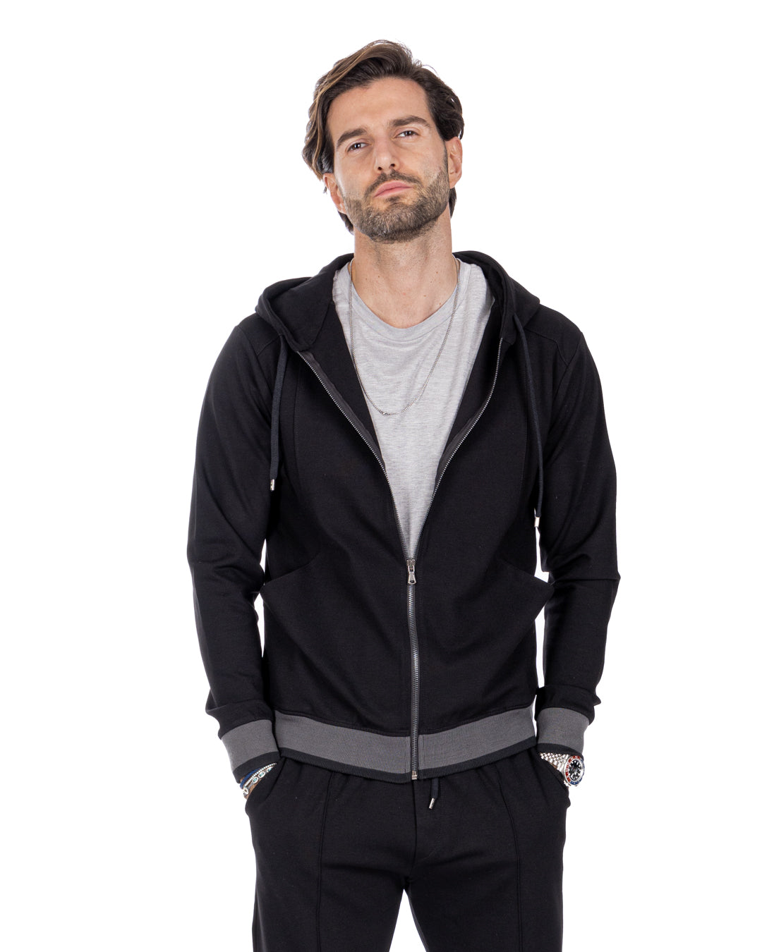 Explorer - black milan stitch tracksuit sweatshirt