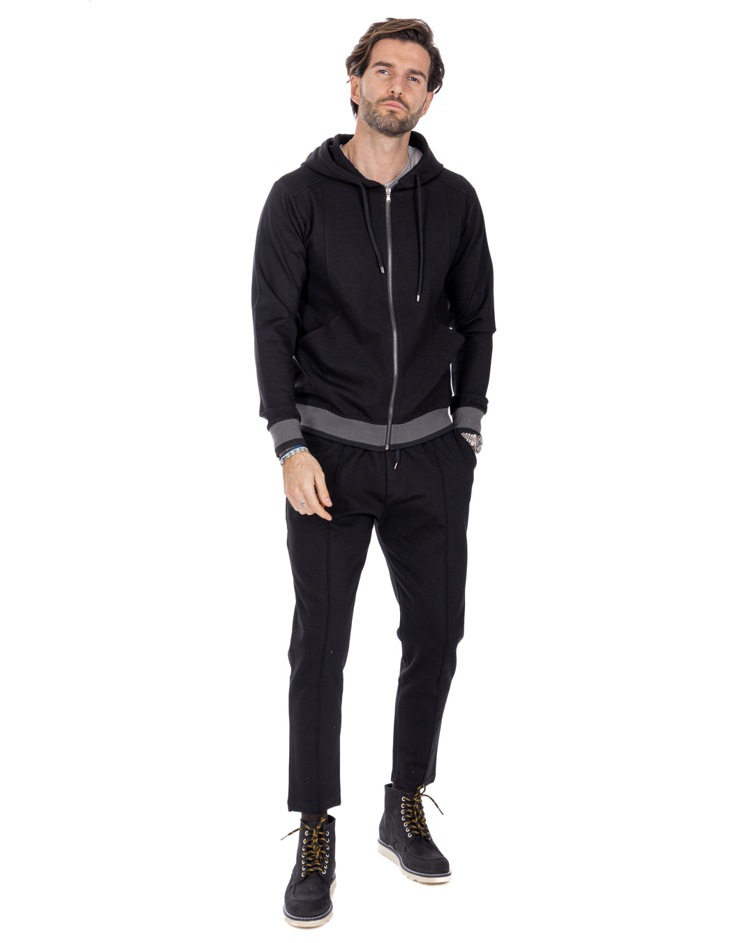 Explorer - black milan stitch tracksuit sweatshirt