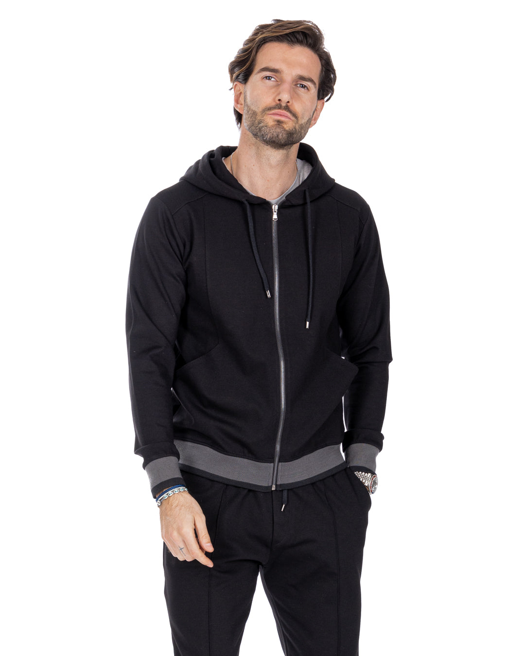 Explorer - black milan stitch tracksuit sweatshirt