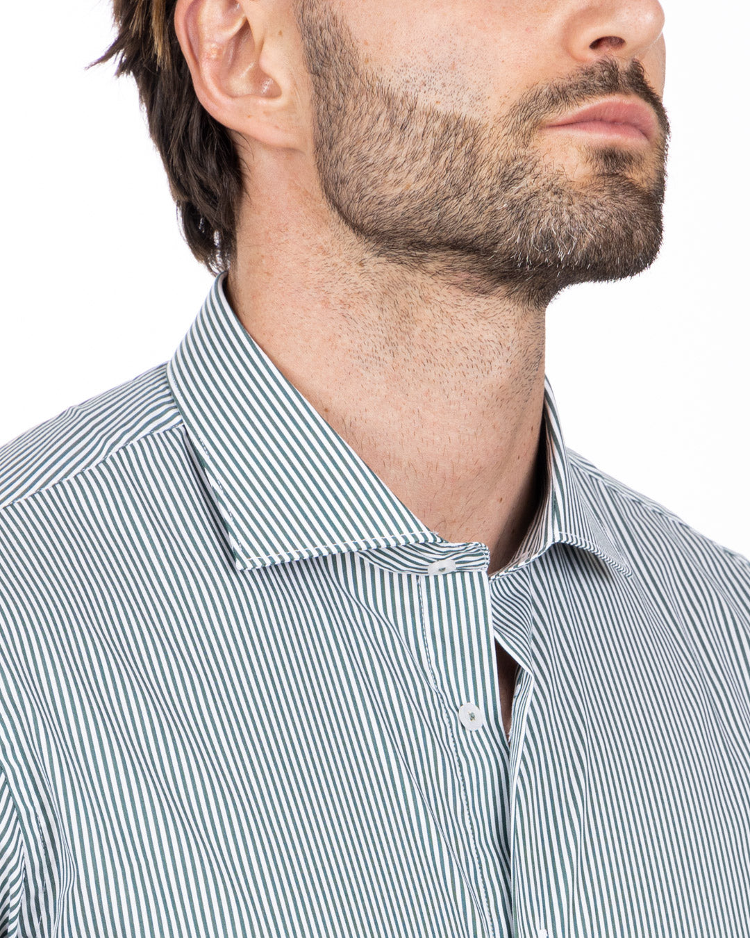 Chemise - basique classique vert à fines rayures en coton