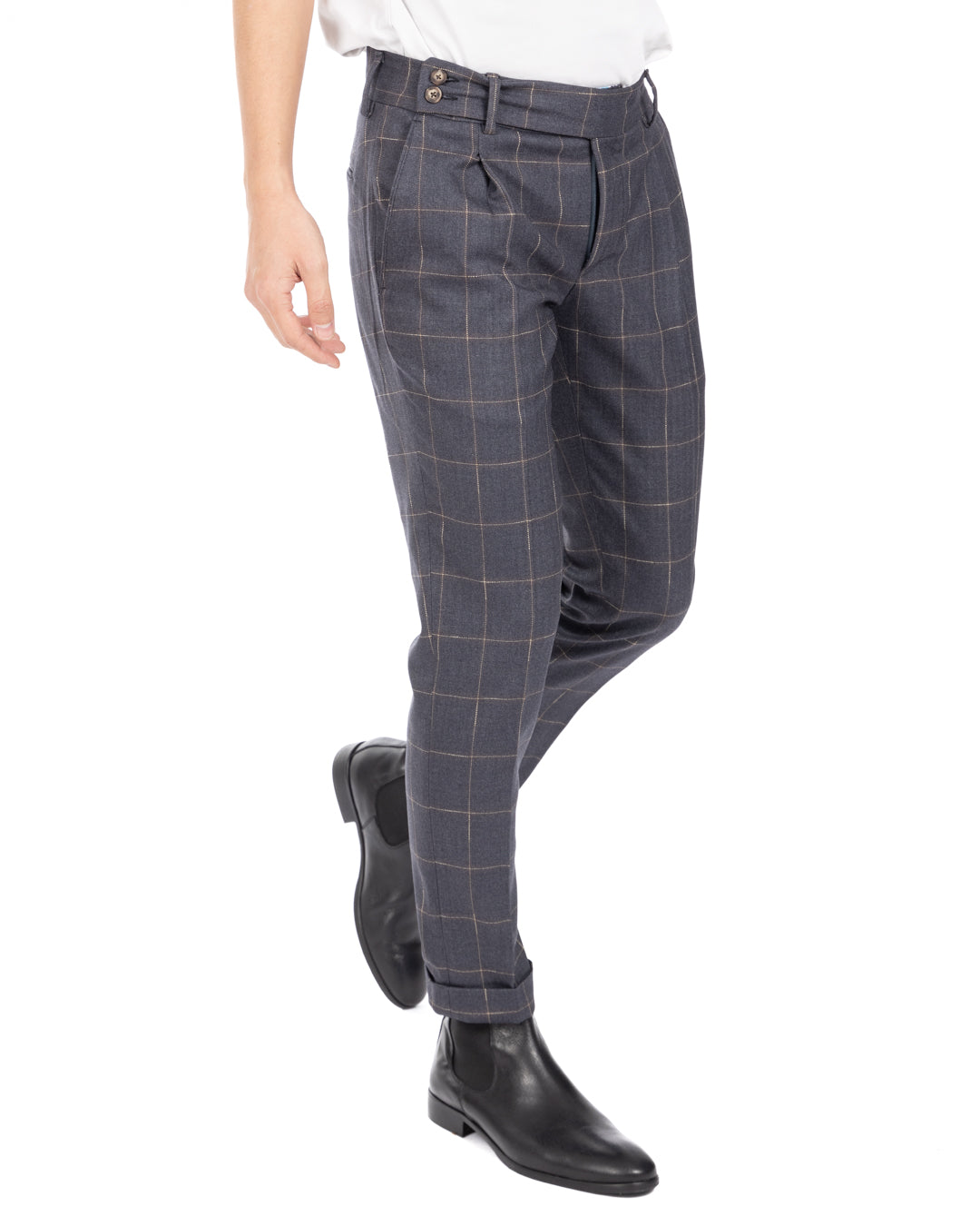 Italiano - pantalón gris de talle alto a cuadros