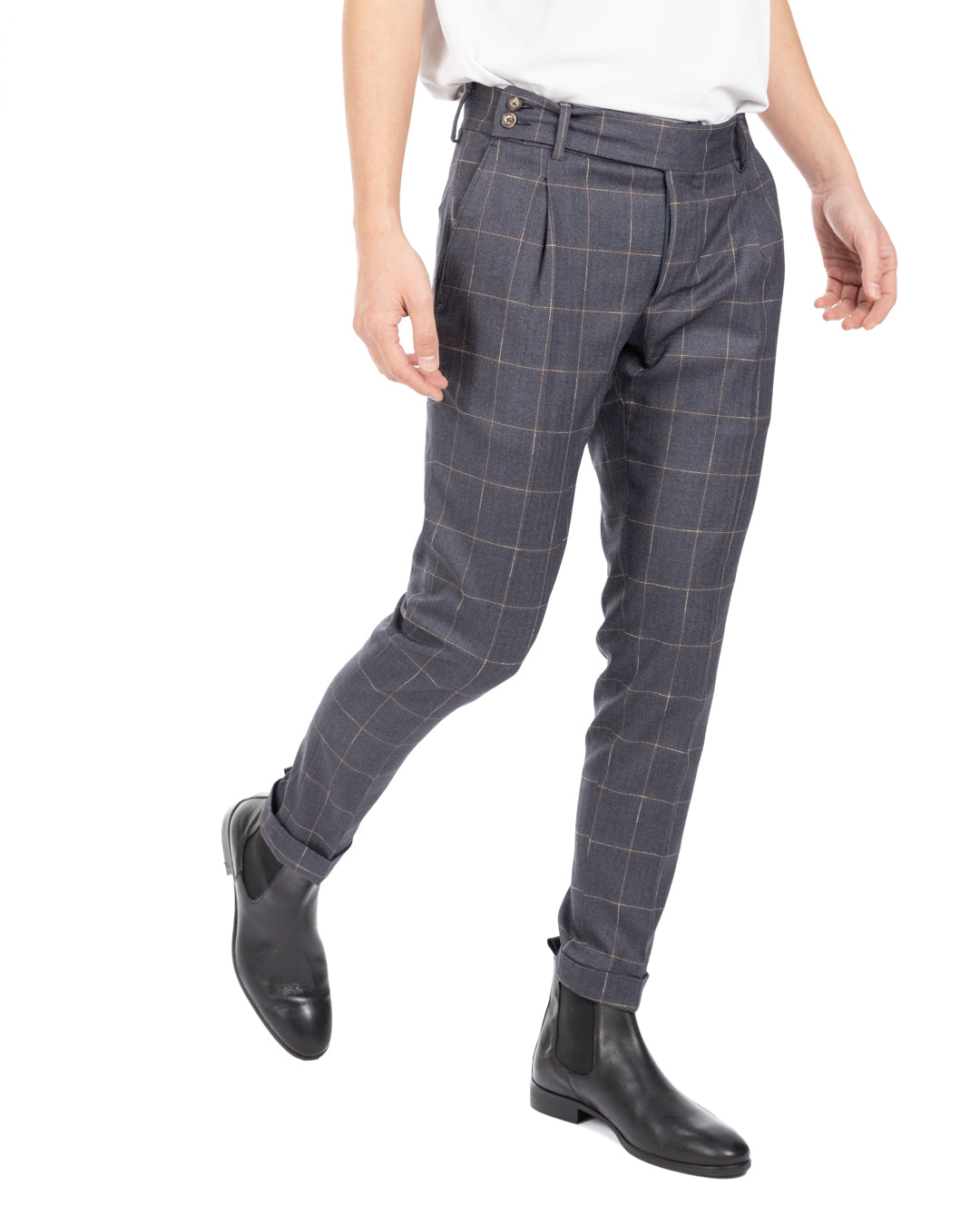 Italiano - pantalón gris de talle alto a cuadros