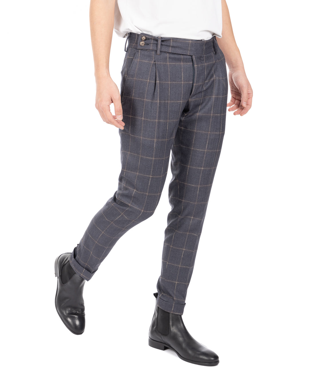 Italiano - pantalón gris de talle alto a cuadros