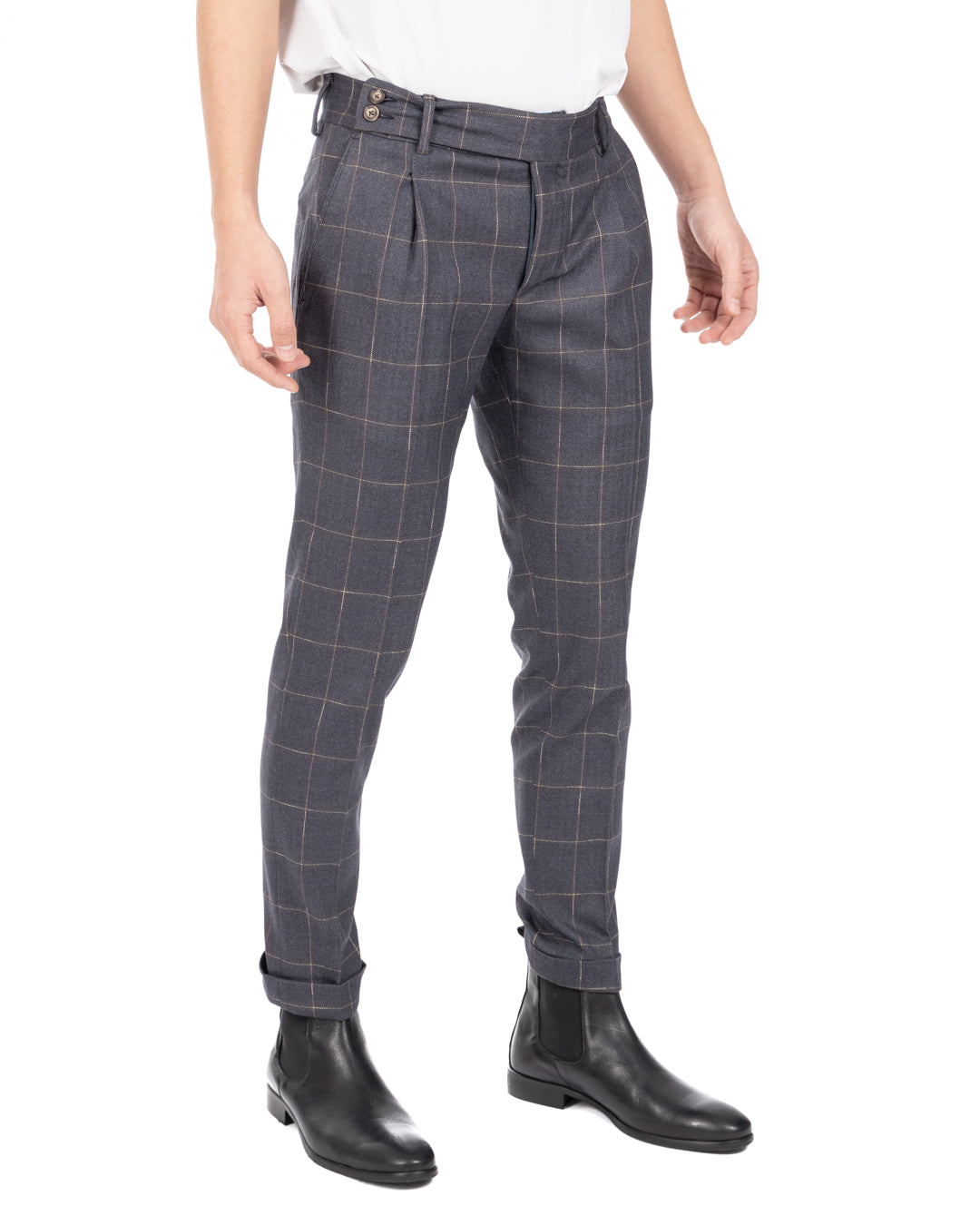 Italiano - pantalón gris de talle alto a cuadros