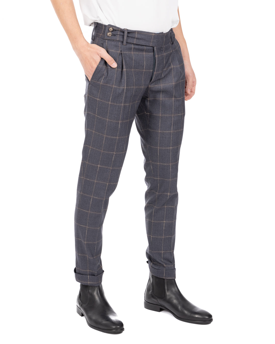 Italiano - pantalón gris de talle alto a cuadros
